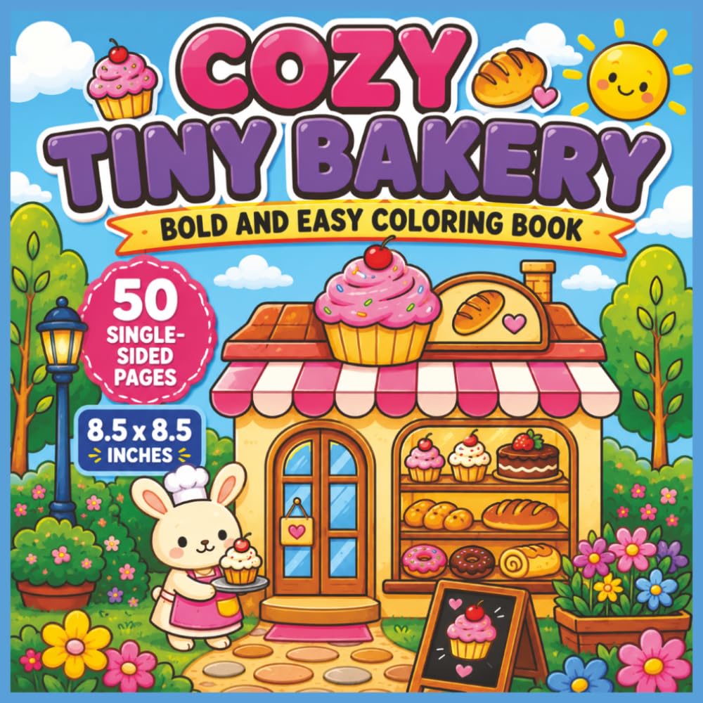 Cozy Tiny Bakery Bold and Easy Coloring Book: Sweet & Relaxing Bakery-Themed Designs Filled with Adorable Pastries, Warm Café Vibes, Cute Tiny Shops, ... Pages for Stress Relief and Creative Fun...
