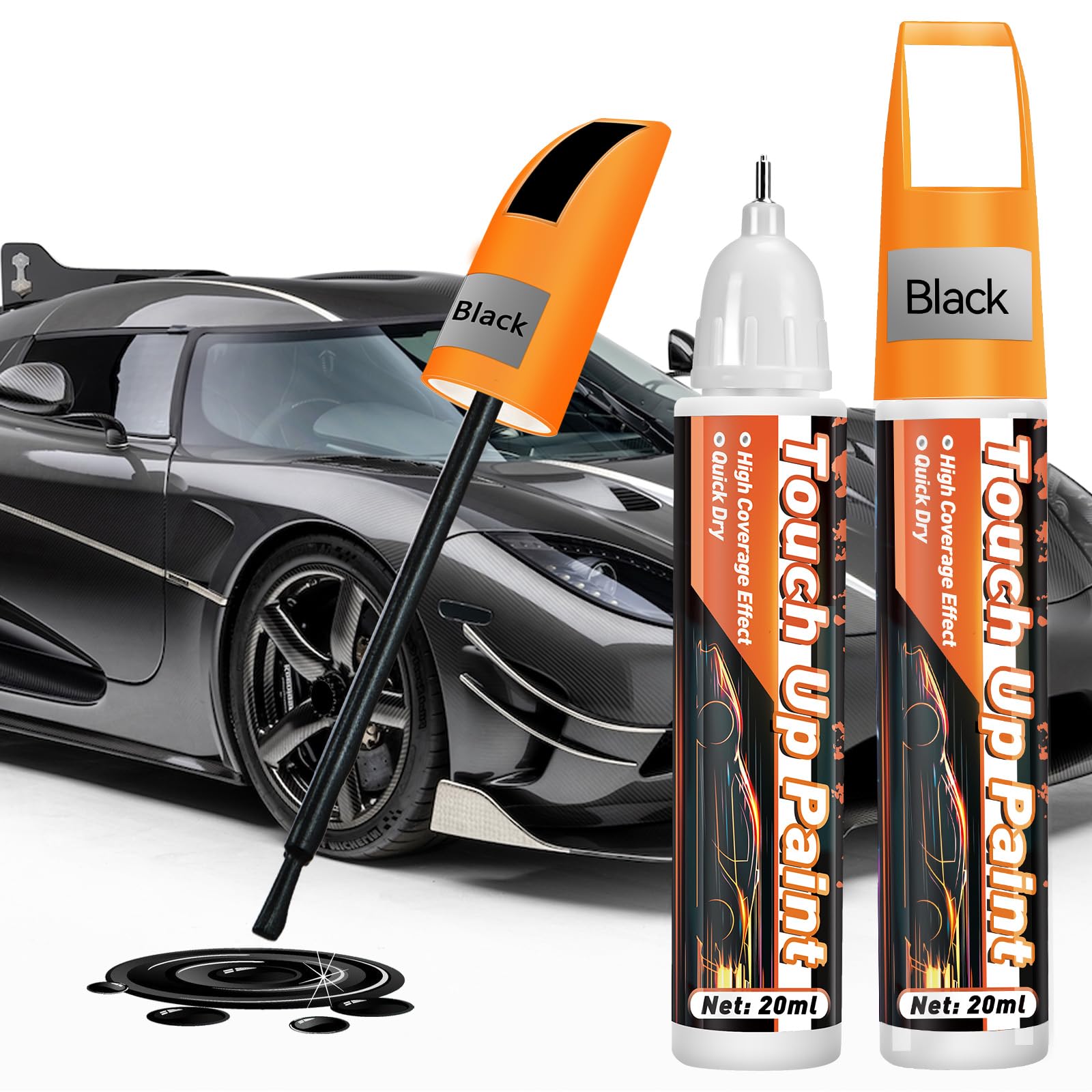 prowithlinTouch Up Paint for Cars, 40ml, 2 Pack, Car Paint Scratch Repair, 2-In-1 Car Touch Up Paint Pen, Quick & Easy Solution to Repair Minor Automotive Scratches (Black)