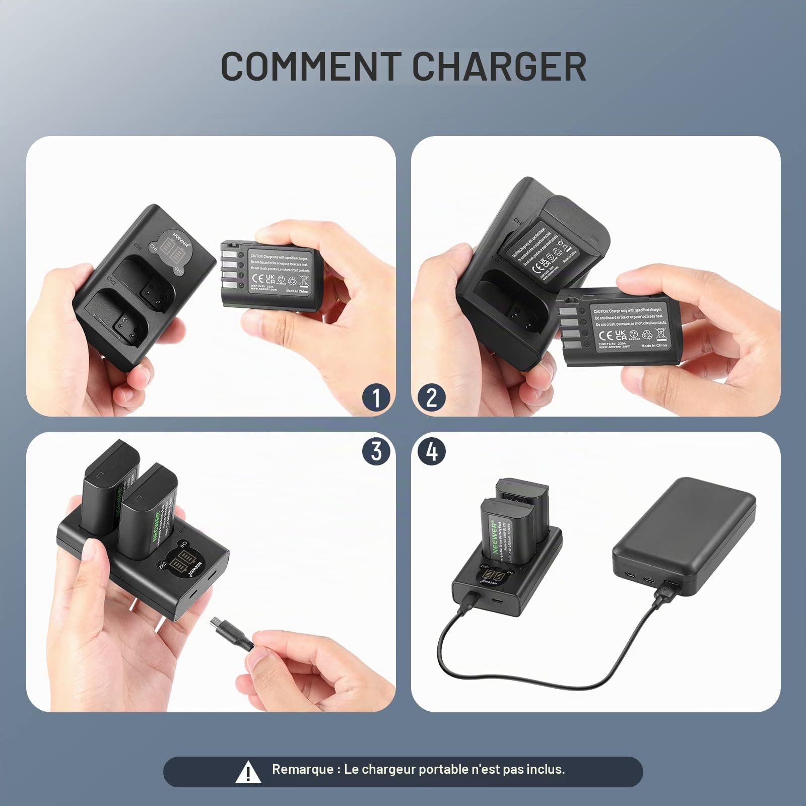 NEEWER Kit de Batterie et Chargeur de Remplacement pour DMW-BLK22, Compatible avec Panasonic Lumix DC-S5 GH5 II S5II GH6 S5 IIX S9, 2 Batteries 2400mAh et Chargeur USB Double Canal Type C