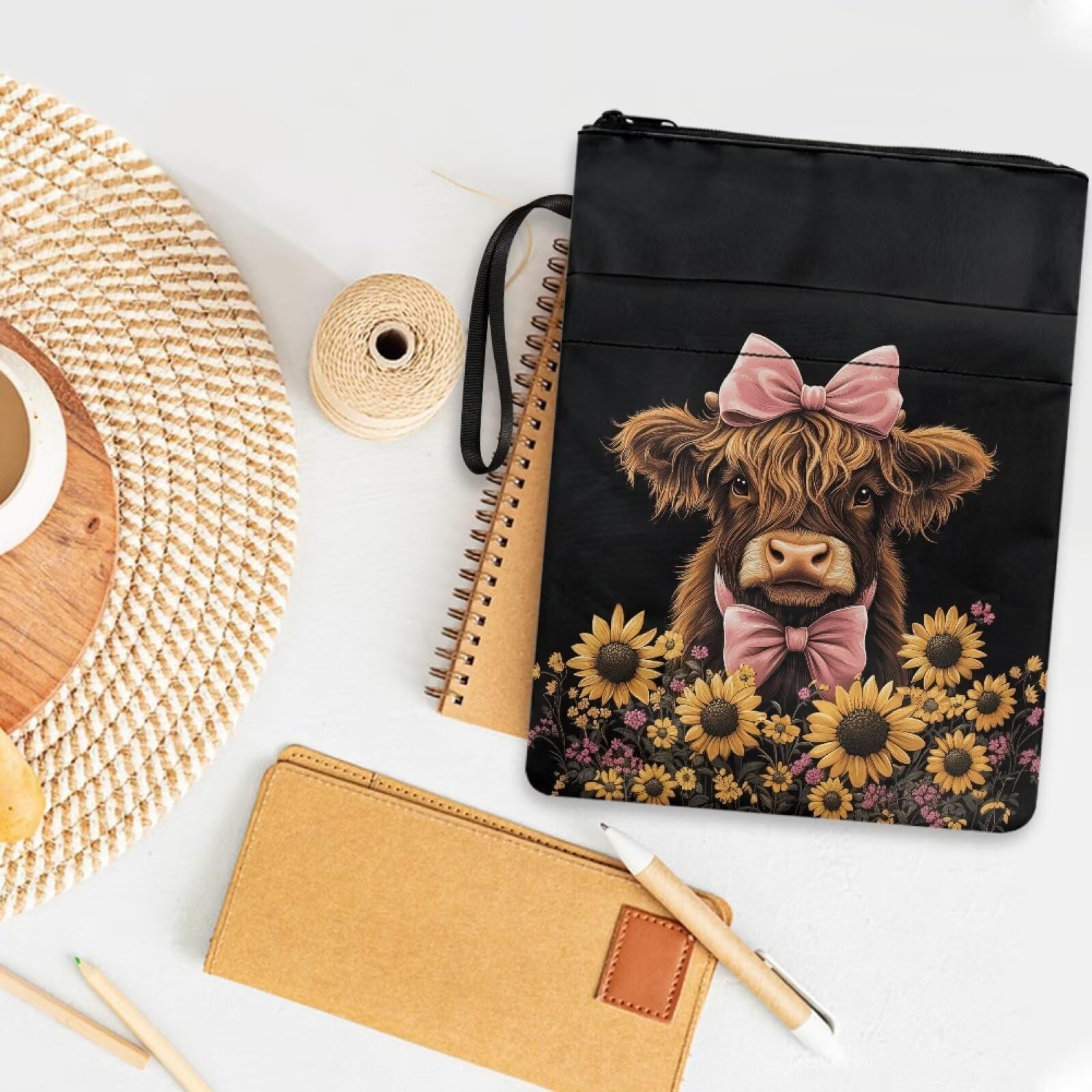 UOIMAG Highland Cow Book Pouch for Girls Secondary School Book Sleeve for Women Cute Lightweight - Image 3