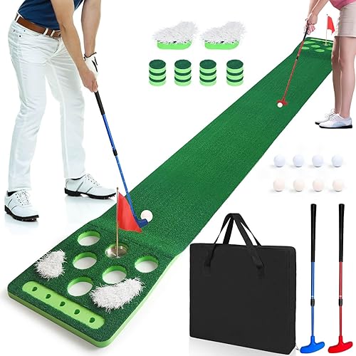 Juego de golf pong, juego de tapete de golf desmontable, juego de golf verde para poner pong, incluye 8 pelotas de golf, 2 tazas de golf y banderas,
