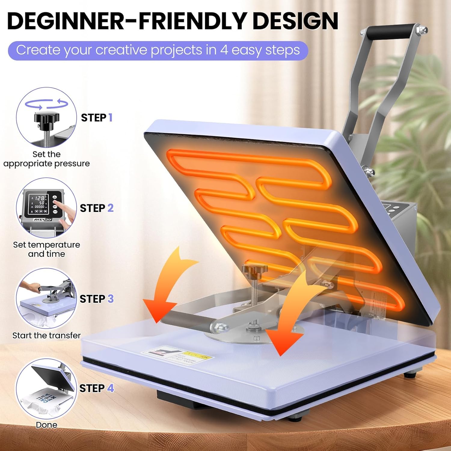 WHUBEFY Heat Press Machine for Tshirts, 15x15 Heat Press Machine Sublimation Shirt Printing Transfer Press with Anti-Scald Design - Professional, Efficient, and Safe for Your Crafting Needs