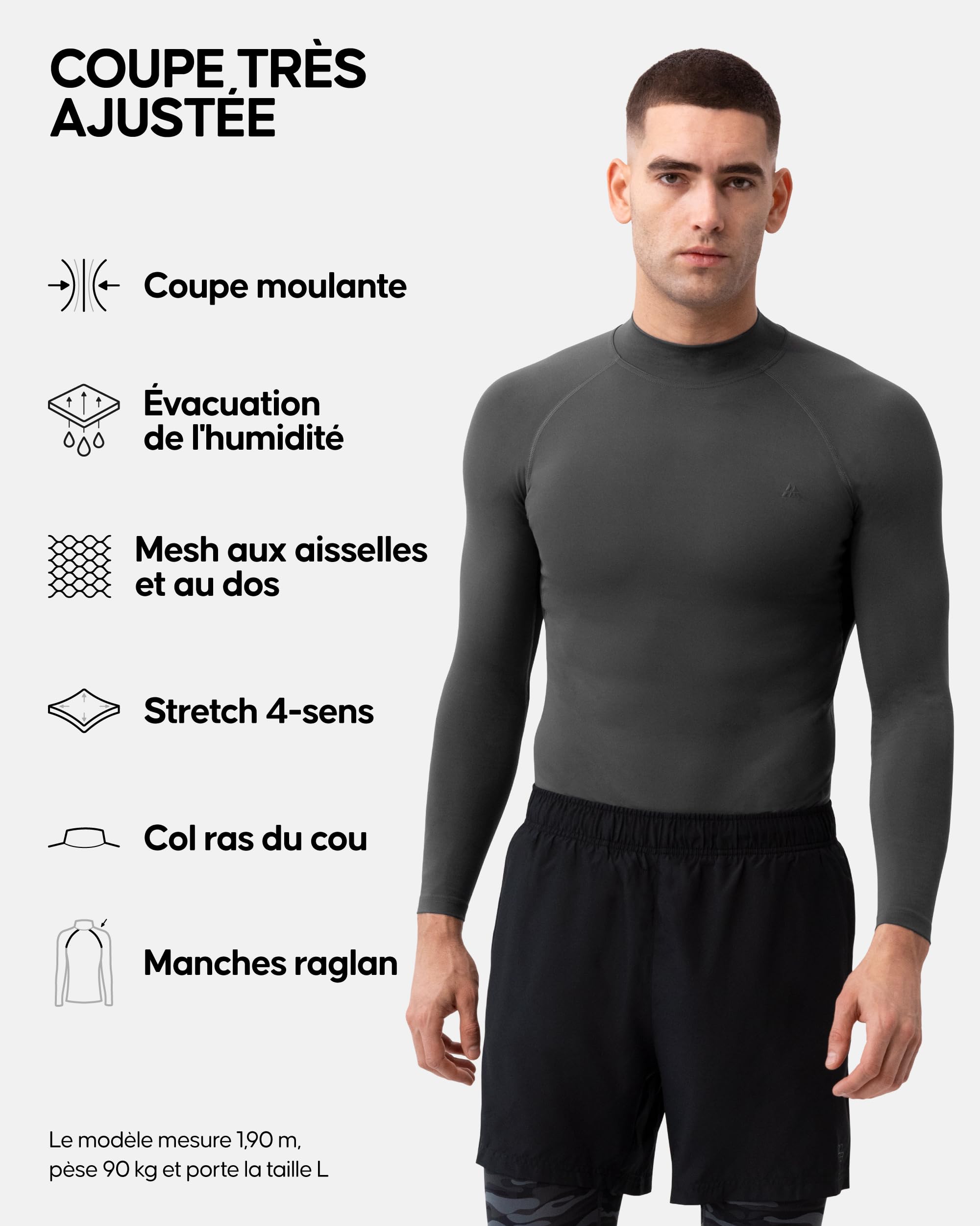 DANISH ENDURANCE T-Shirt de Compression à Manches Longues, Séchage Rapide pour Hommes, Maille Respirante, pour la Course & l'Entraînement, Lot de 2