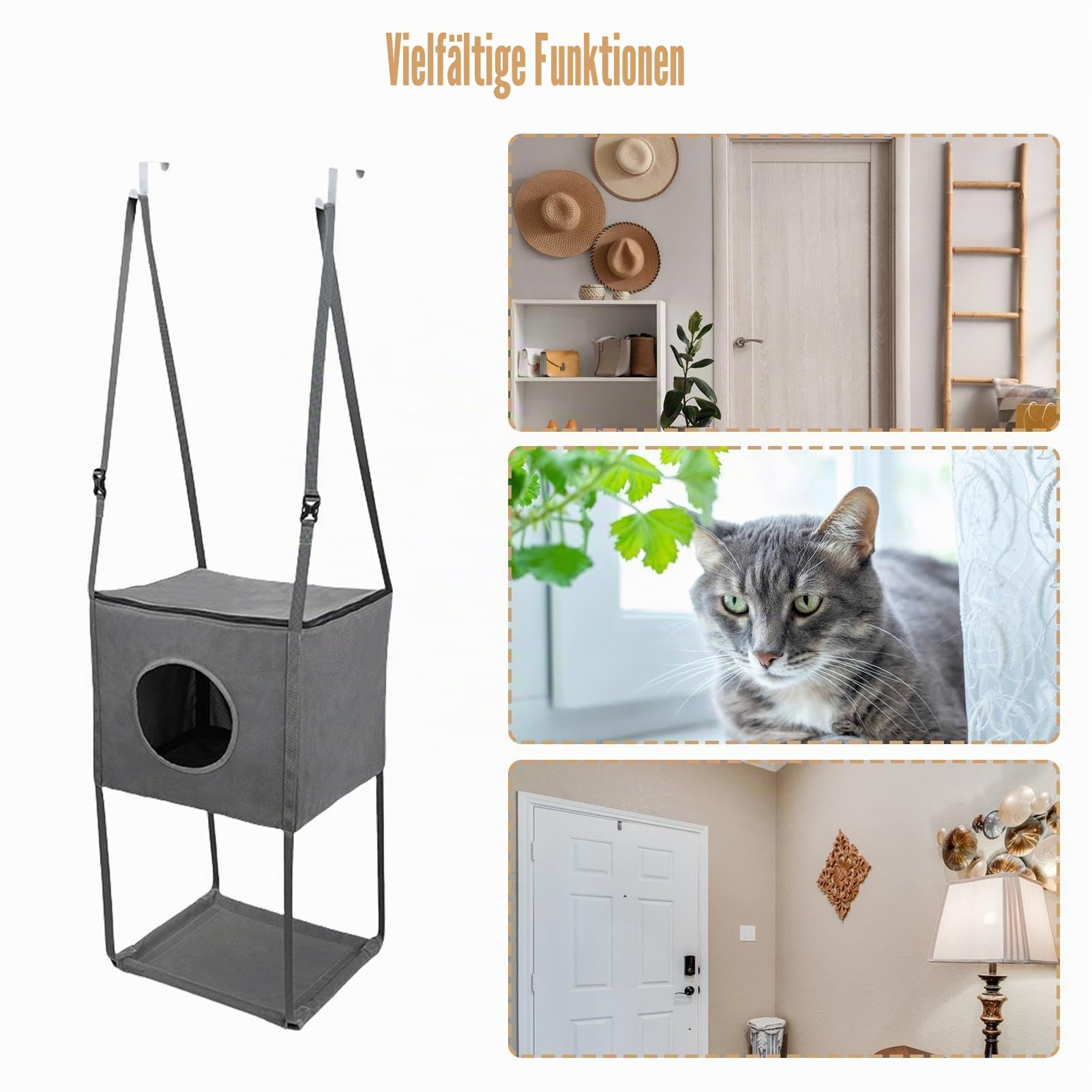Tür-Katzen-Hängematte für den Innenbereich, atmungsaktiv, 40,6 x 33 cm, Türmontierte Katzenhängematte, verstellbar, abnehmbar, bequem, saisonale Haustiersitzstange für Tür