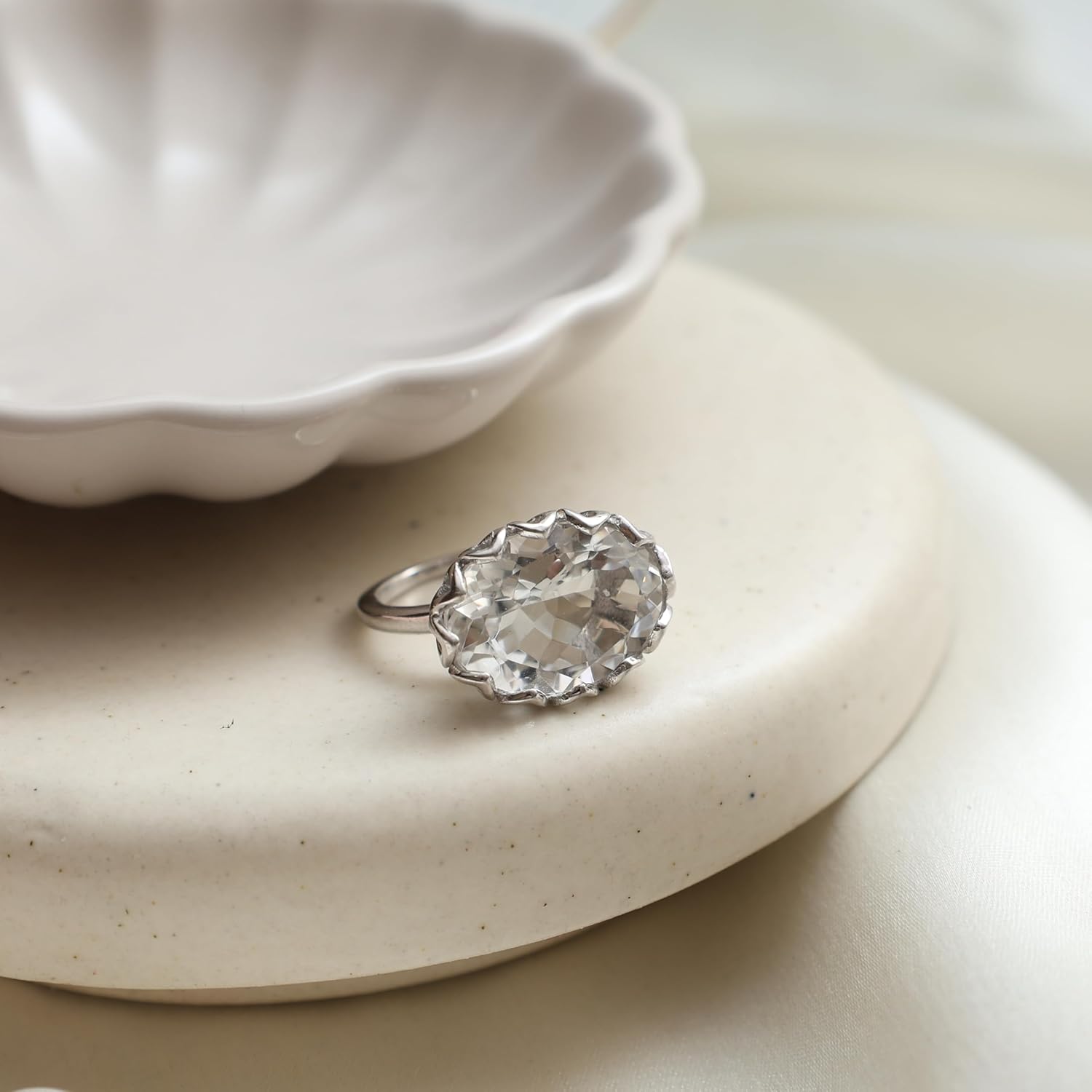 Natural large Size Crystal Quartz Engagement Ring - 925 Sterling Silver birthstone Solitaire Ring - Wedding Ring - Promise Ring - Gift for her