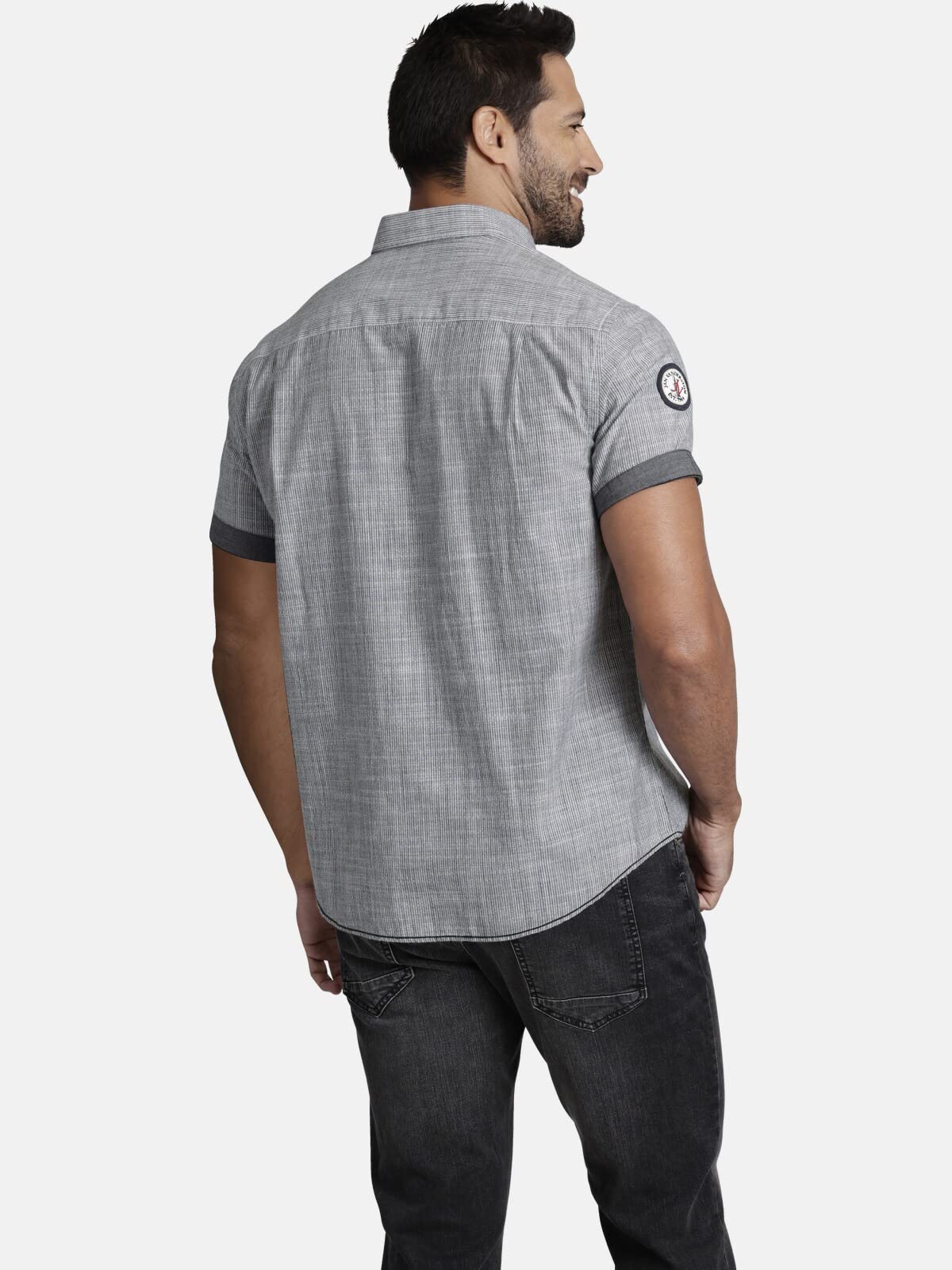 Jan Vanderstorm Herren Kurzarmhemd Milos | in strukturierter Leinen-Optik | Button-Down-Kragen | kurzärmliges Chambray-Hemd aus 100% Baumwolle | große Größen L-7XL