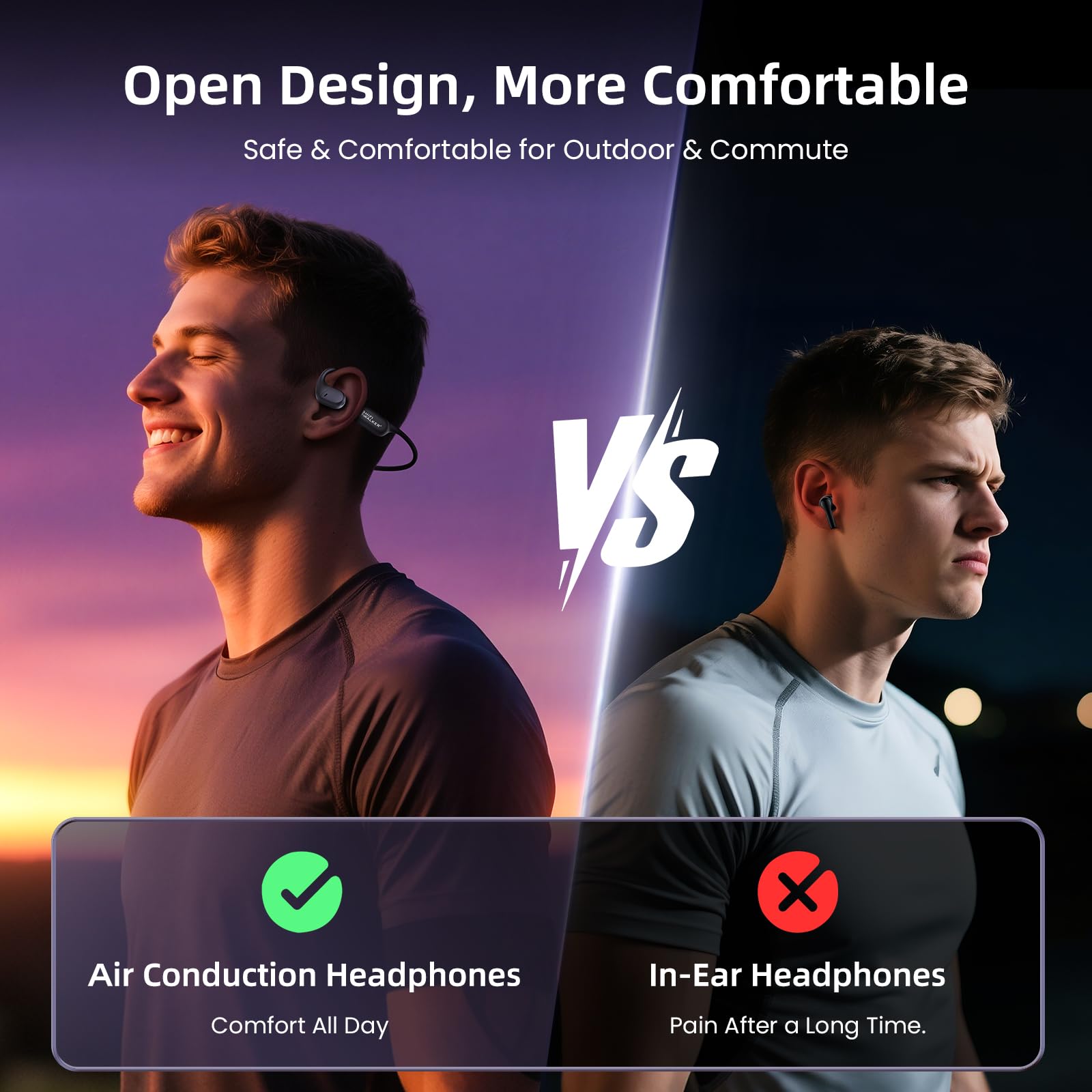HIFI WALKER Słuchawki z otwartym uszem, Bluetooth 5.4, 32 GB MP3, odtwarzanie 15 godzin, rozmowy HD, do biegania, jazdy na rowerze i fitnessu