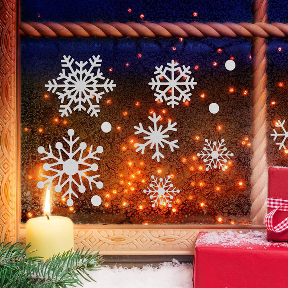 BESTonZON 5blätter Schneeflocken Sticker für Fensterdekoration Weihnachts Fensteraufkleber aus Selbstklebendem Material Weihnachtsdeko Schneeflocken für Glasfenster Festliche