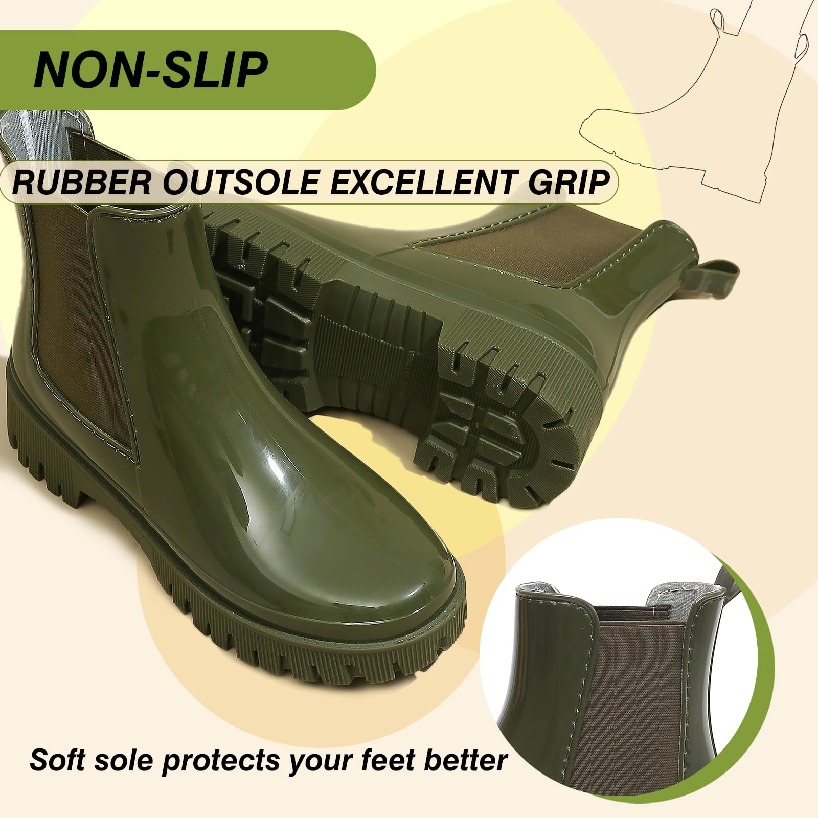 AONEGOLD Stivali Pioggia Donna Impermeabile Antiscivolo Leggere Comode Stivali Gomma Moda Pioggia per Esterni Giardinaggio Boots