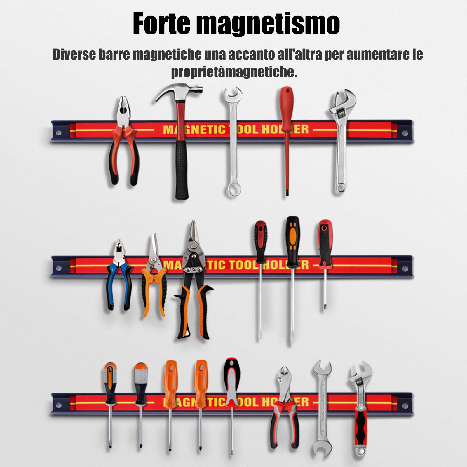 RELAX4LIFE 6 Pezzi Portautensili Magnetico da Parete, Aste Magnetiche per Utensili ed Attrezzi da Muro, Set 6 Pezzi Pannelli a Barra a Magneti per Organizzazione Strumenti ed Attrezzi