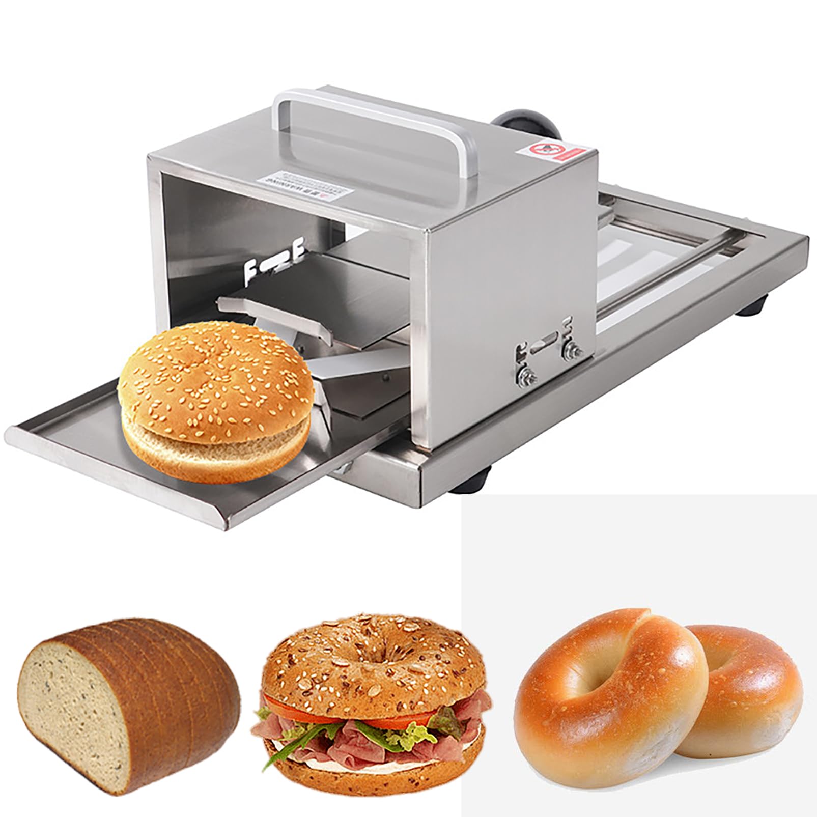 Krajalnica do hamburgerów, ręczne narzędzie do krojenia bułek, maszyna do porcji chleba ze stali nierdzewnej, regulowana grubość do hamburgerów i bajgli