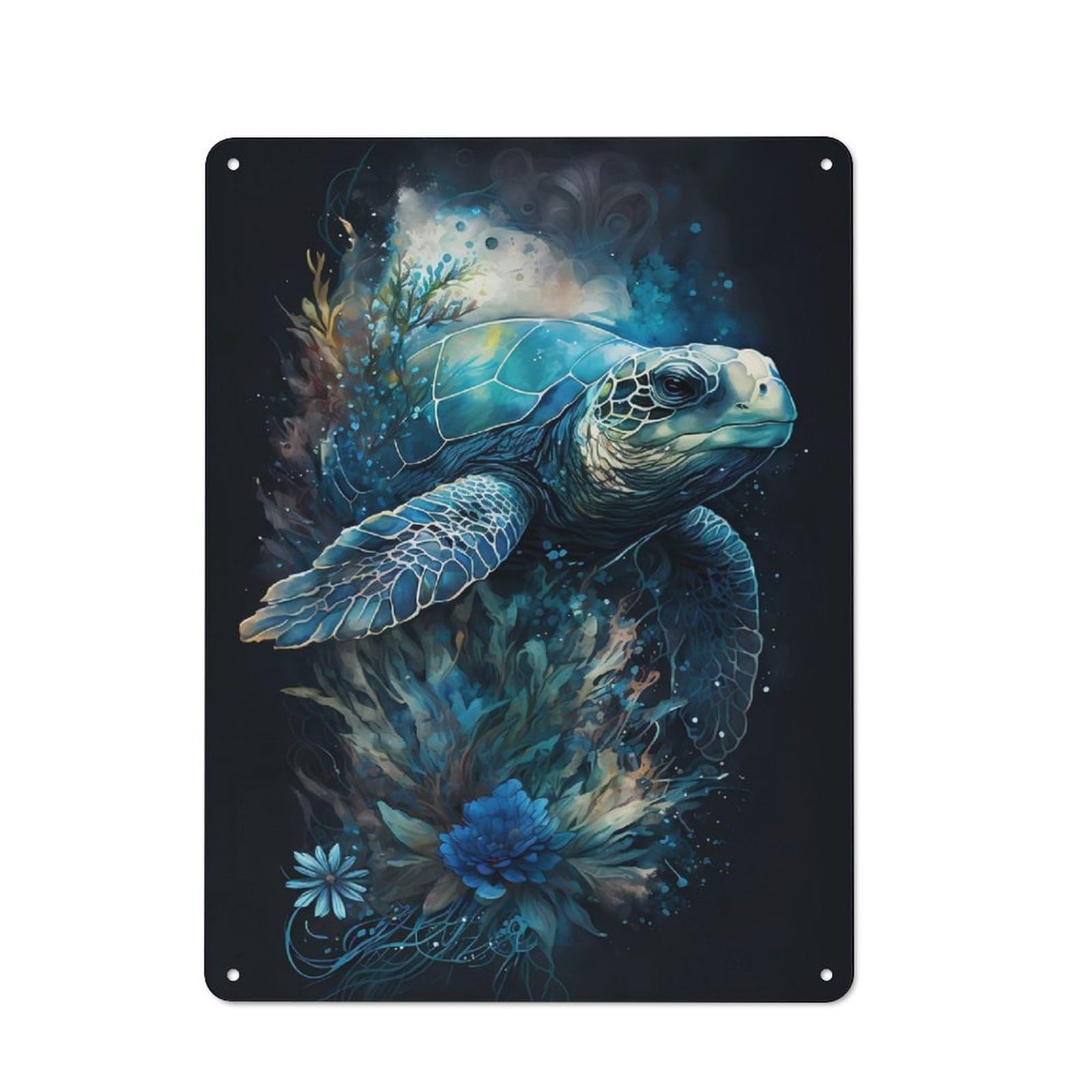 Retro Metal Sign with Turtle Fanciful Imagery Design 40x30cm, Nostalgic Vintage Wall Decor for Kitchen, Hallway, Bar Or Small Cafe
