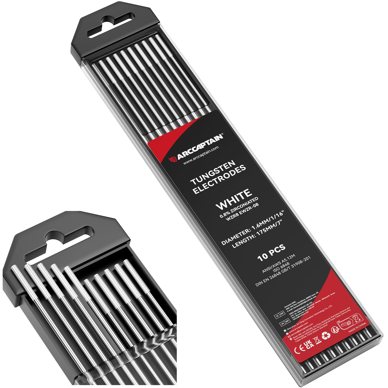 ARCCAPTAIN TIG Welding Tungsten Electrode 10-Pack 1/16"x 7" White