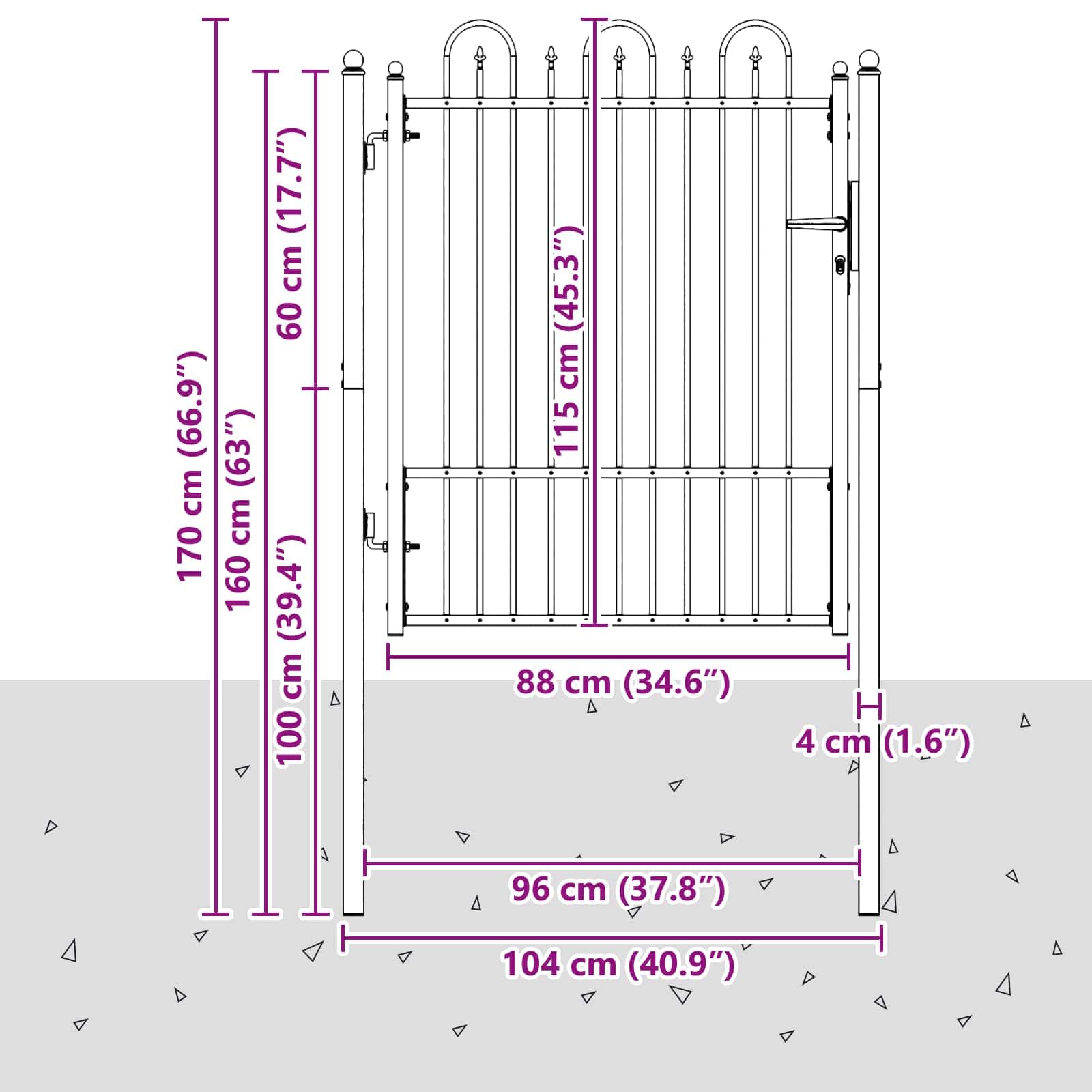 HORST - Cancello per recinzione in metallo, 100 x 125 cm, colore nero, cancello da giardino richiudibile con design anti-arrampicata e verniciatura a polvere, robusto cancello in metallo per