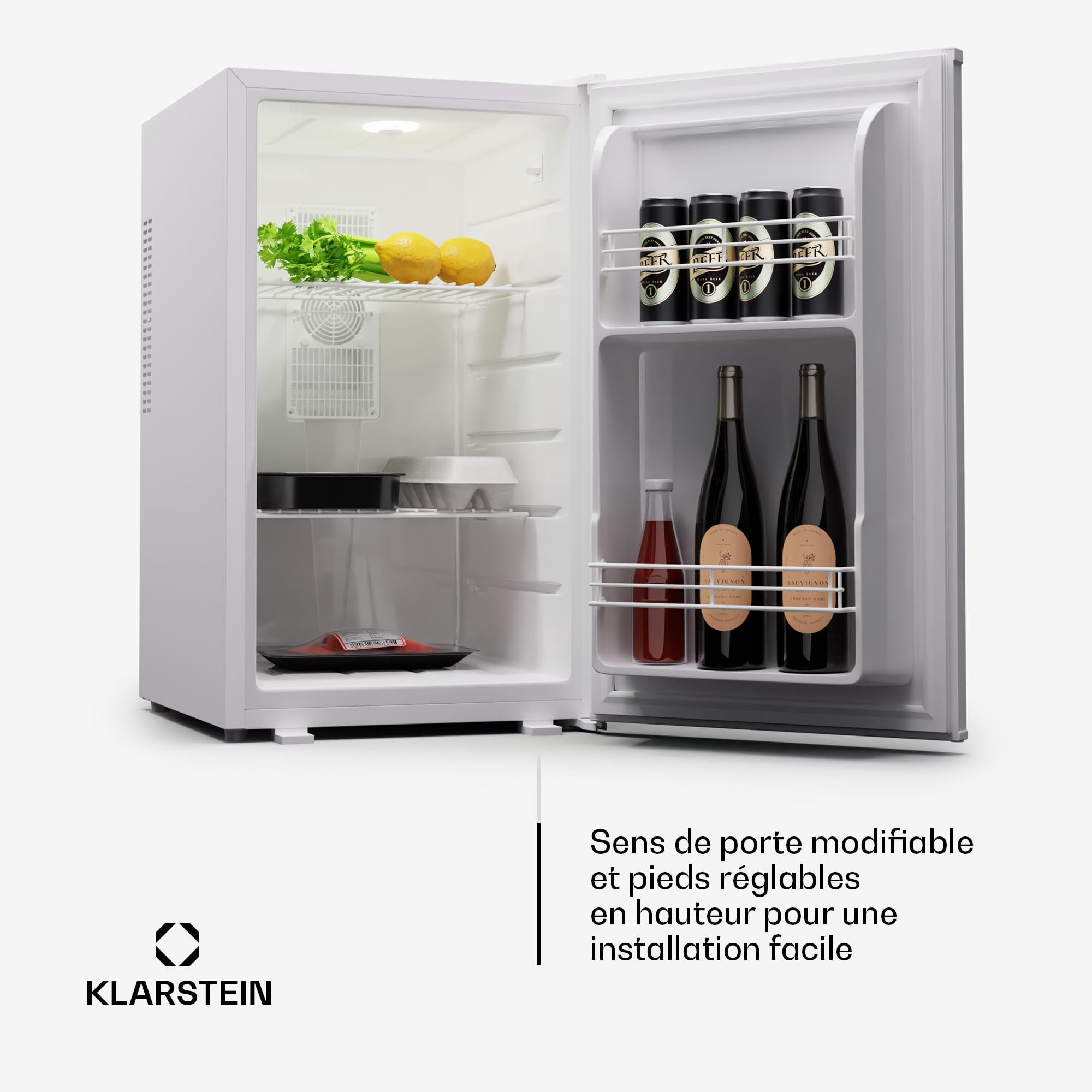 Klarstein réfrigérateur, mini-réfrigérateur avec porte vitrée, 68 L pour boissons, snacks et cosmétiques, petit et silencieux, clayettes réglables, petit pour soins de la peau
