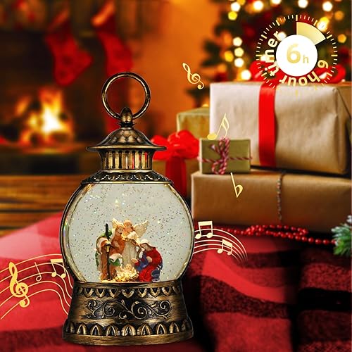 Miniatura 78 de Globo de Nieve Cardinal, Globo de Nieve Musical de Muñeco de Nieve Navideño tipo Linterna con Luces con Temporizador de 6H a Batería y Alimentado