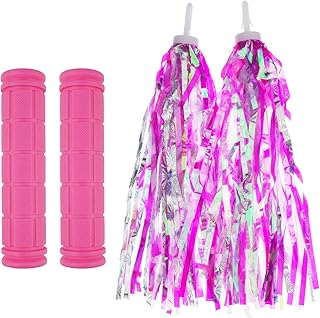 Kasteco 2 Pack Bicycle Bike Handlebar Scooter Streamers and Bicycle Handle Bar Grips, (Pink)