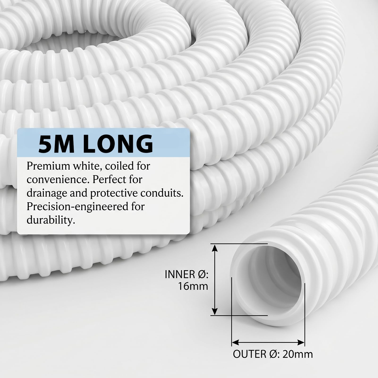Kondensatschlauch Ø16mm 5m, PVC Ablaufschlauch für Klimaanlage & Split-Klimageräte, UV-beständig, Zuschneidbar, Schlauch für Klimageräte, Kondenswasserschlauch zur sicheren Kondenswasserableitung