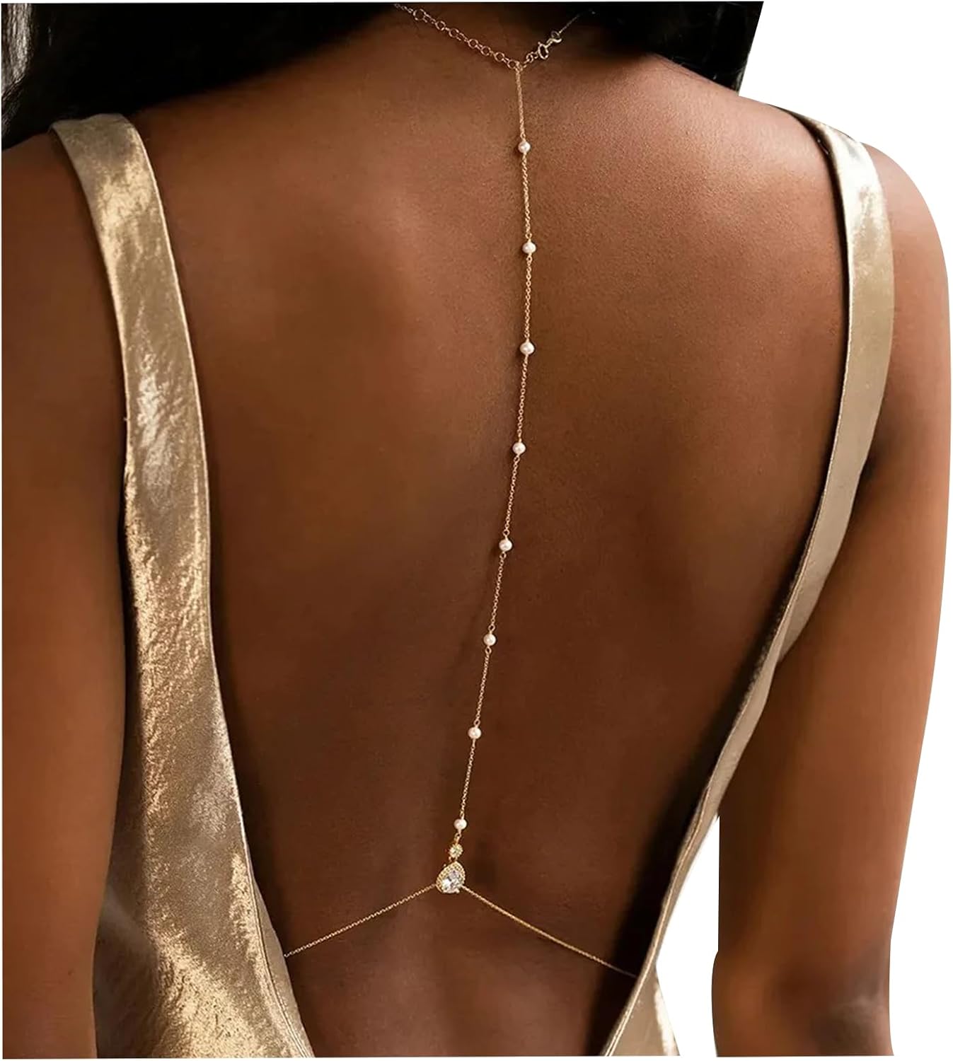 Bride Backless Rhinestone Waterdrop Body Chain Belly Waist Necklace - Image 2
