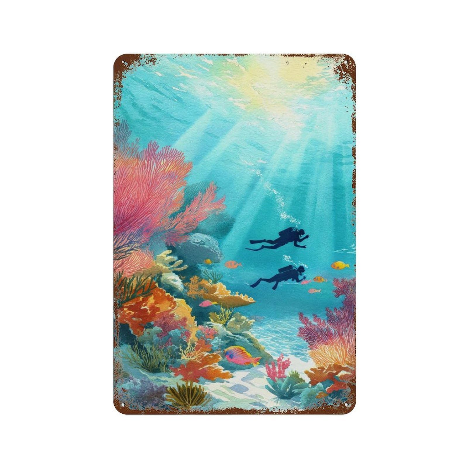 xiaoxiaoshen John Pennekamp Coral Reef State Park Florida Watercolor Travel Diving Wall Decor Art Metal Tin Poster Modern Home Decor Art Home Bar Shop Decorations Vintage Sign 30x20cm
