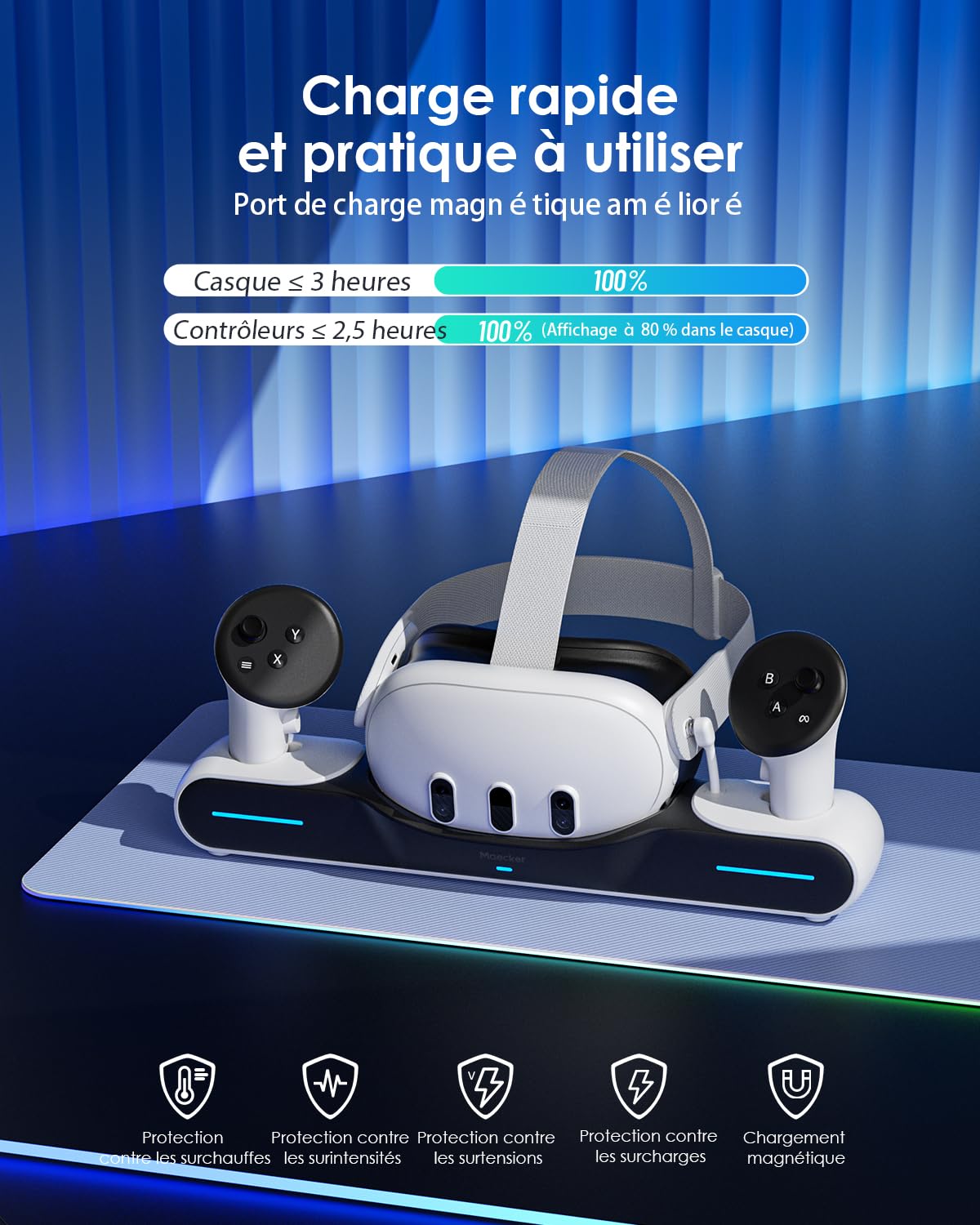 Station de Charge pour Quest 3 Station de Charge Chargeur magnétique pour Quest 3 Accessoires Support de Charge