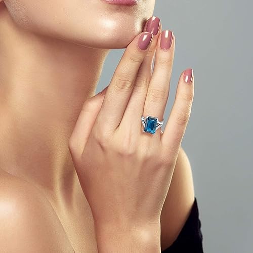 Miniatura 6 de Gem Stone King Anillo de compromiso solitario de piedra natal con gemas de 5-10 Cttw para mujer Plata esterlina 925 Corte esmeralda de 14X10MM