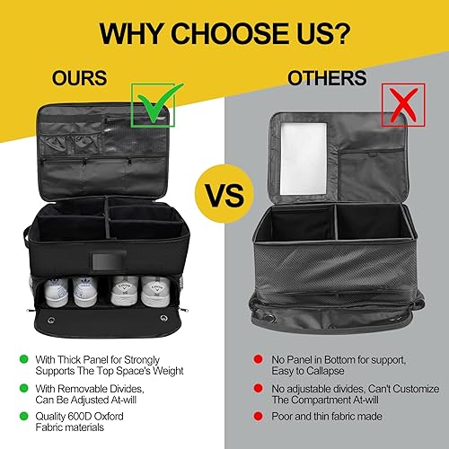 Miniatura 6 de Organizador de maletero de golf de 2 capas para SUV auto, casillero de golf impermeable con compartimento ventilado separado para 2 pares de