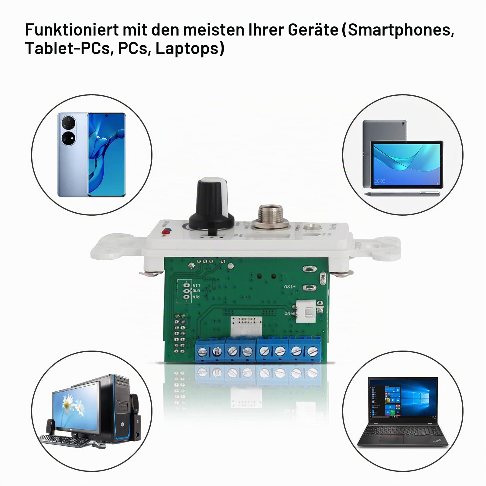 Herdio Bluetooth-Wandverstärker, 4 Kanäle, Lautstärkeregler, Wandplatte, USB/MIC/AUX (3,5 mm) Eingänge, verbinden 4 Lautsprecher