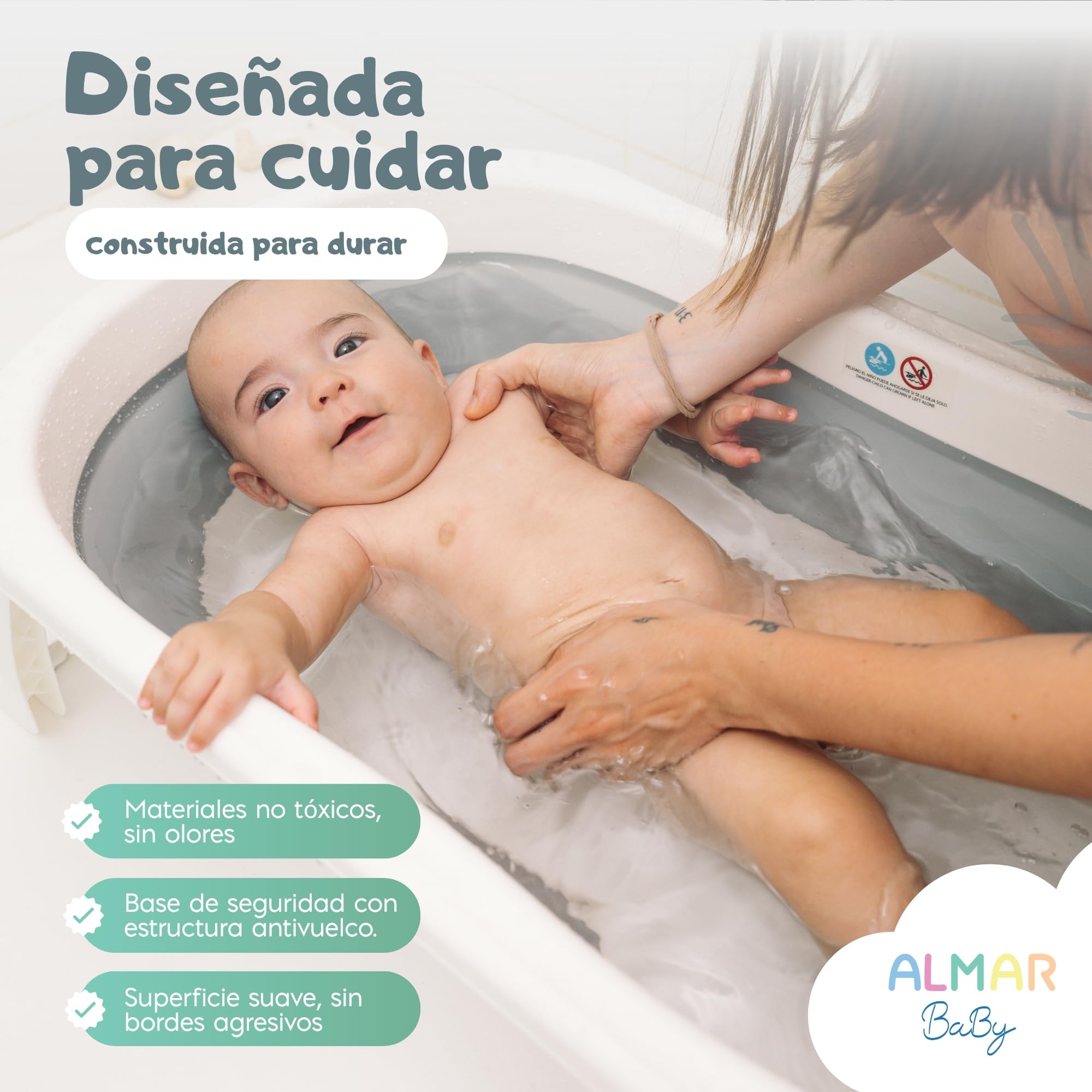 ALMAR Baby Bañera plegable bebé hasta 24 meses Gris plegado compacto con patas antideslizantes para recien nacido doble plegado — view 3