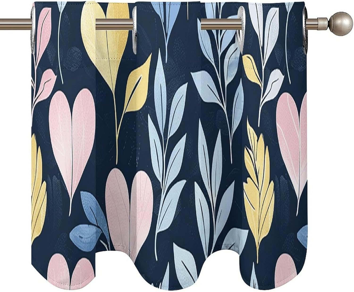 Heart Leaf Pattern Valance for Windows, 2 Pack Kitchen Curtains Modern Home Decor, Soft Blackout Window Curtains for Living Room & Bedroom, 18 X 52 Inch