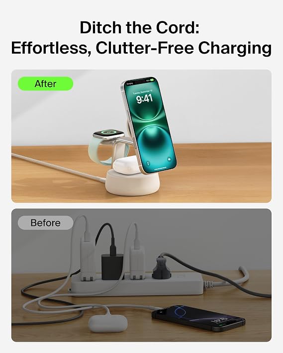 Belkin Qi2.2 25W Wireless Fast Charging Station, 3 in 1 iPhone Charger