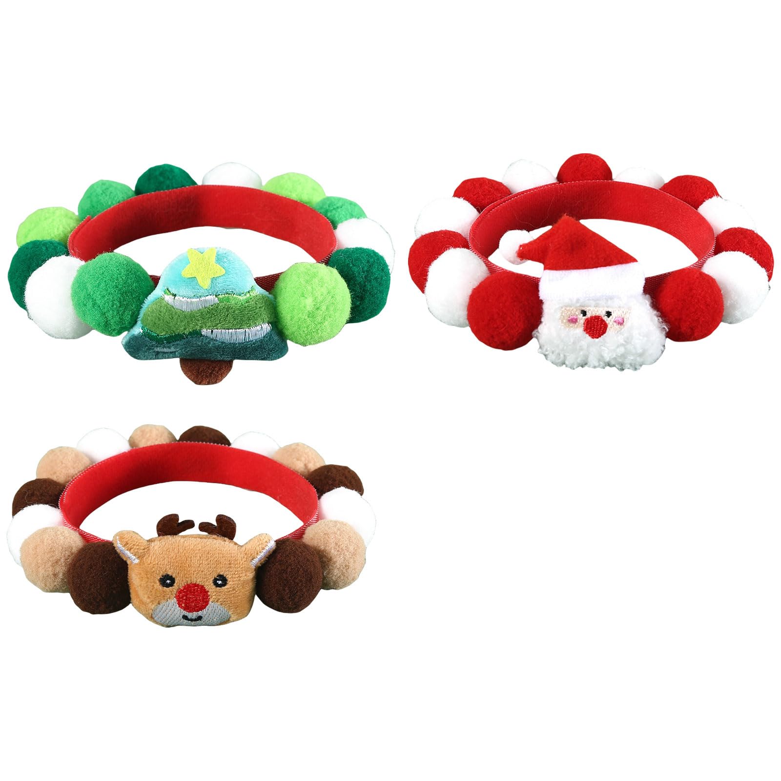 3 Piece Adjustable Luxury Collar Pet Necklace with Fun Pom Pom for Cat and Little Dog Christmas Party Supplies