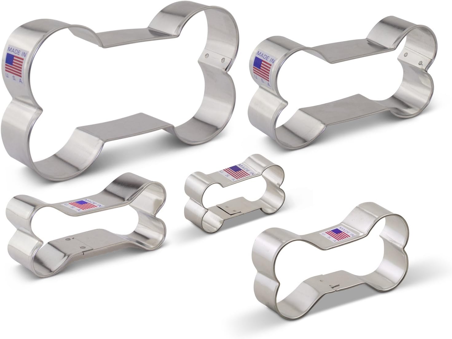 Ann Clark Cookie Cutters 5-Piece Dog Bone and Biscuit Cookie Cutters for Homemade Treats, 2", 3", 3.5", 4", 5"