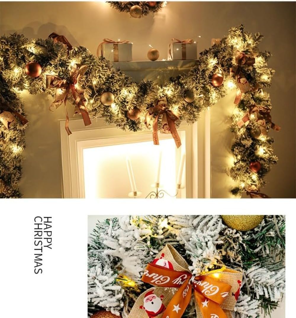 SLLS クリスマスデコレーションセット ライト付き 植毛つるリース &amp; オーナメント 玄関/窓/ドア吊り下げ用 デパートシ