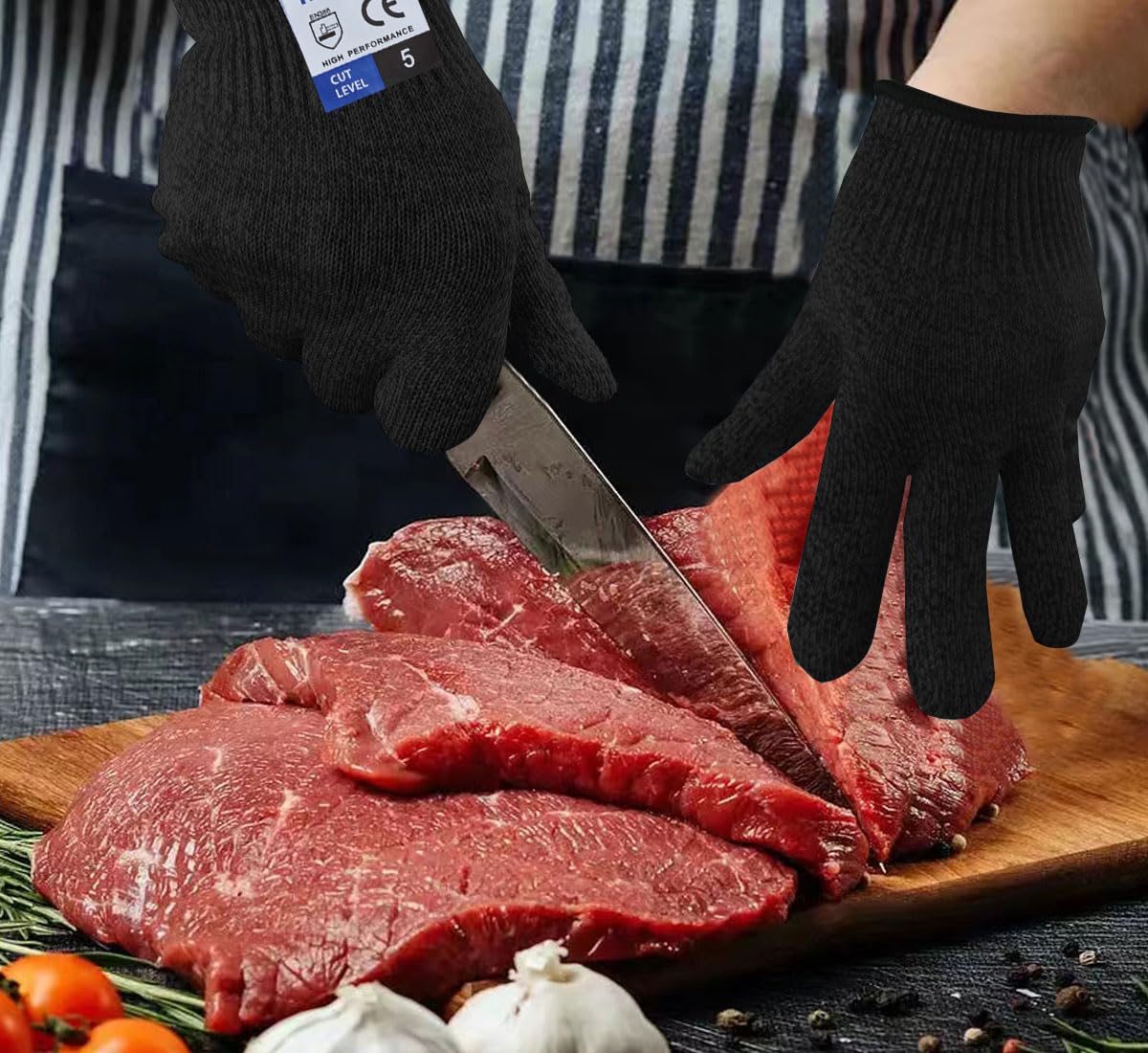 Cutting Gloves, Food Grade Level 5 Protection, Safety Kitchen Cut Gloves for Oyster Shucking, Fish Fillet Processing, Mandolin Slicing, Meat Cutting and Wood Carving. (Black-Small 1 Pairs) - Image 5