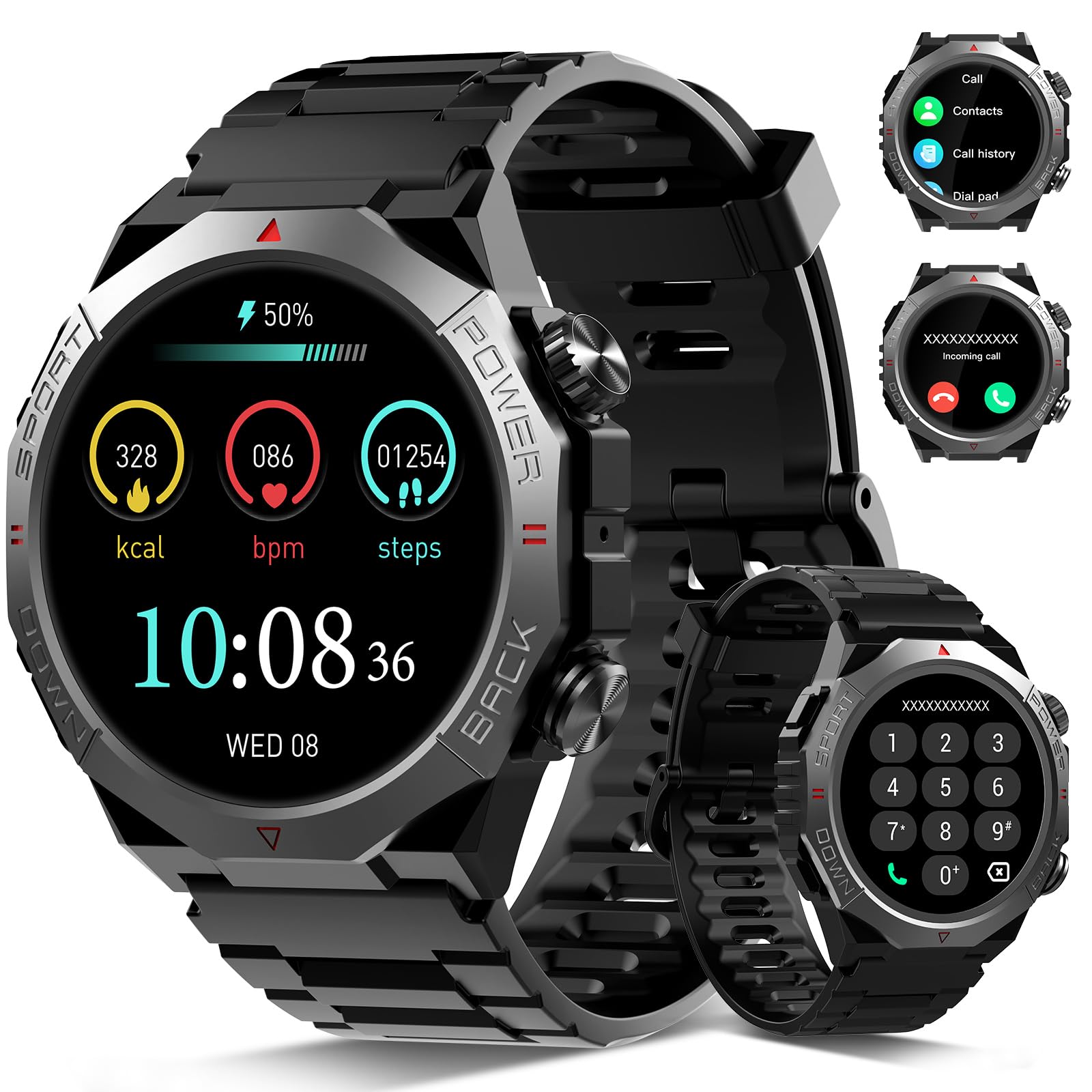 Smartwatch Uomo Militare, Orologio Smartwatch 1.43" con Chiamate Bluetooth, 100+ Modalità Sportive, Batteria 1000 mAh, Monitoraggio Sonno e Cardiofrequenzimetro, Torcia e Bussola per IOS/Android