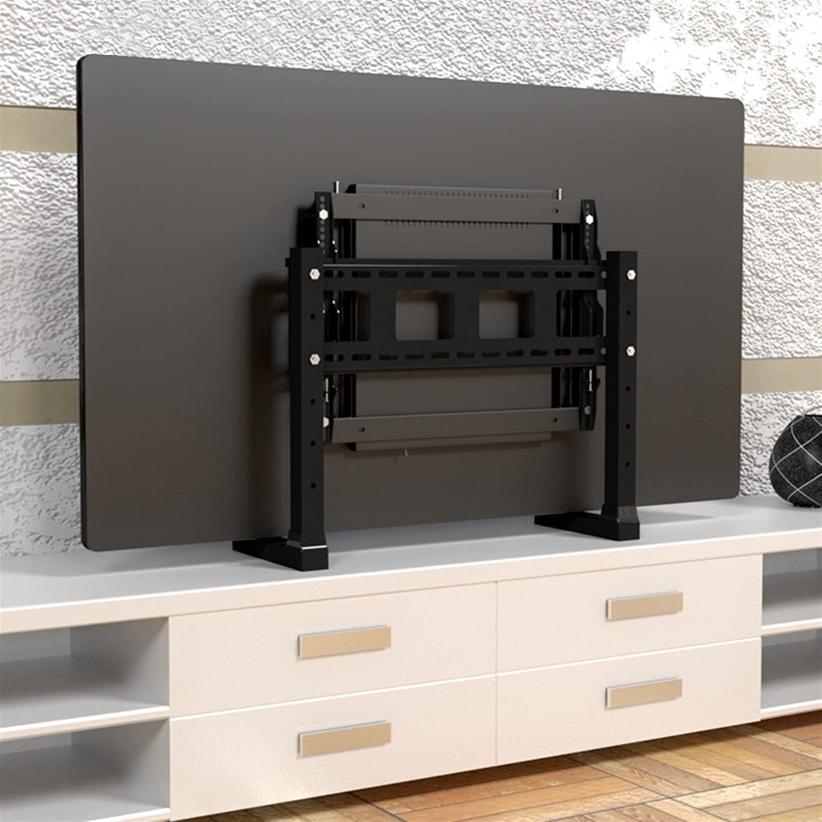 Soporte de Mesa Negro Ajustable para televisores de 65" Soporte para Sala de Estar, Dormitorio y Estudio Opciones de Altura versátiles para una visualización óptima