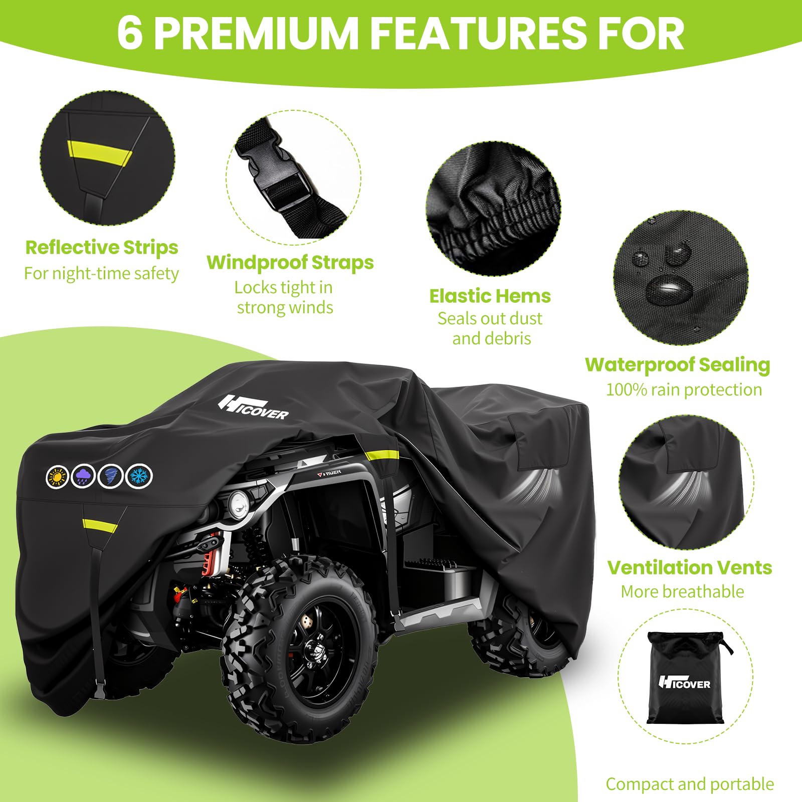 Housse de protection 600D pour ATV étanche robuste remorquable pour quad 4 roues étanche pour extérieur couverture pour quad toutes saisons protection UV pour Polaris Kawasaki Yamaha Suzuki