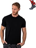 Merino Wool Undershirt for Men – Lightweight Thermal T-Shirt + Socks (Small, Black Ink)