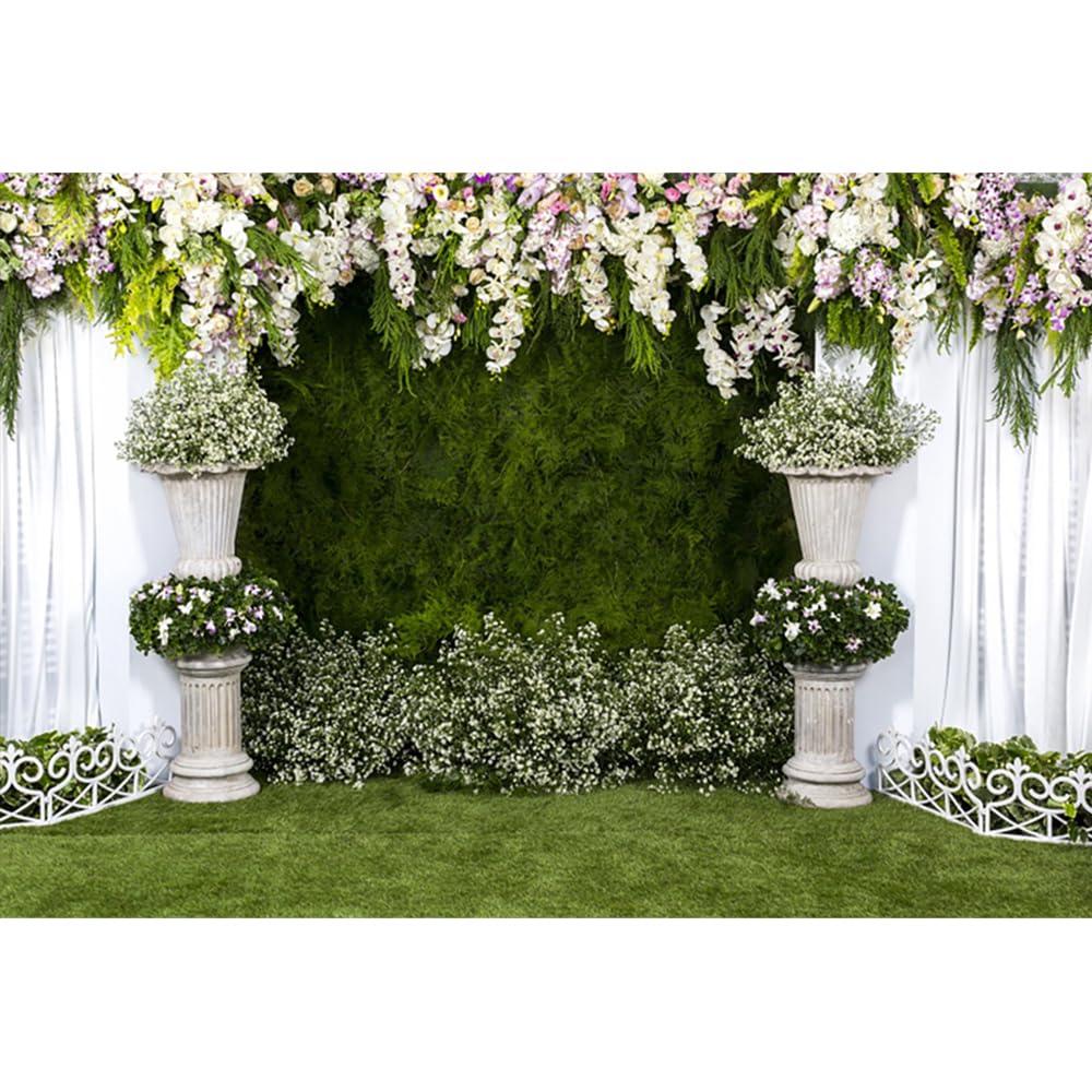 YongFoto 3x2m Vinilo Fondo de Fotografia Decoración de Flores para la Ceremonia de Boda Jarrones con Flores Frescas Telón de Fondo Photo Booth Vacaciones Party Boda Ceremonia Photo Studio Props