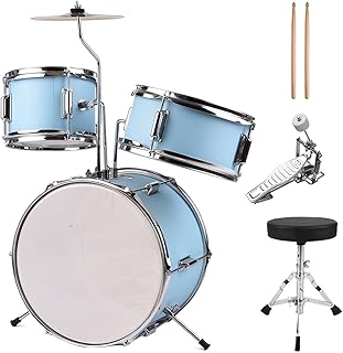 FYNNDM - Batería de 3 Piezas de 14 Pulgadas para Principiantes jóvenes con Pedal de platillo de Trono Ajustable, Baquetas (Color: Azul Claro)