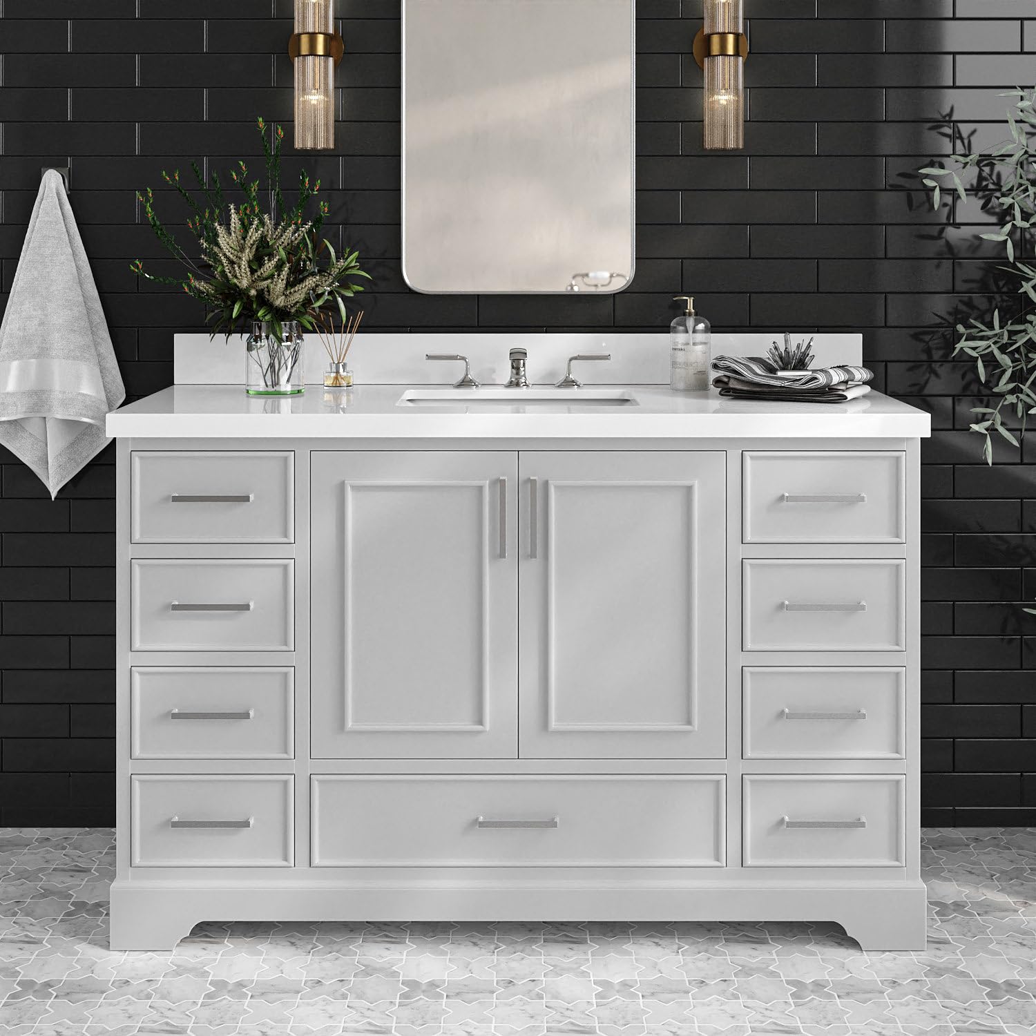 ARIEL Stafford 54 inch grey bathroom vanity with quartz