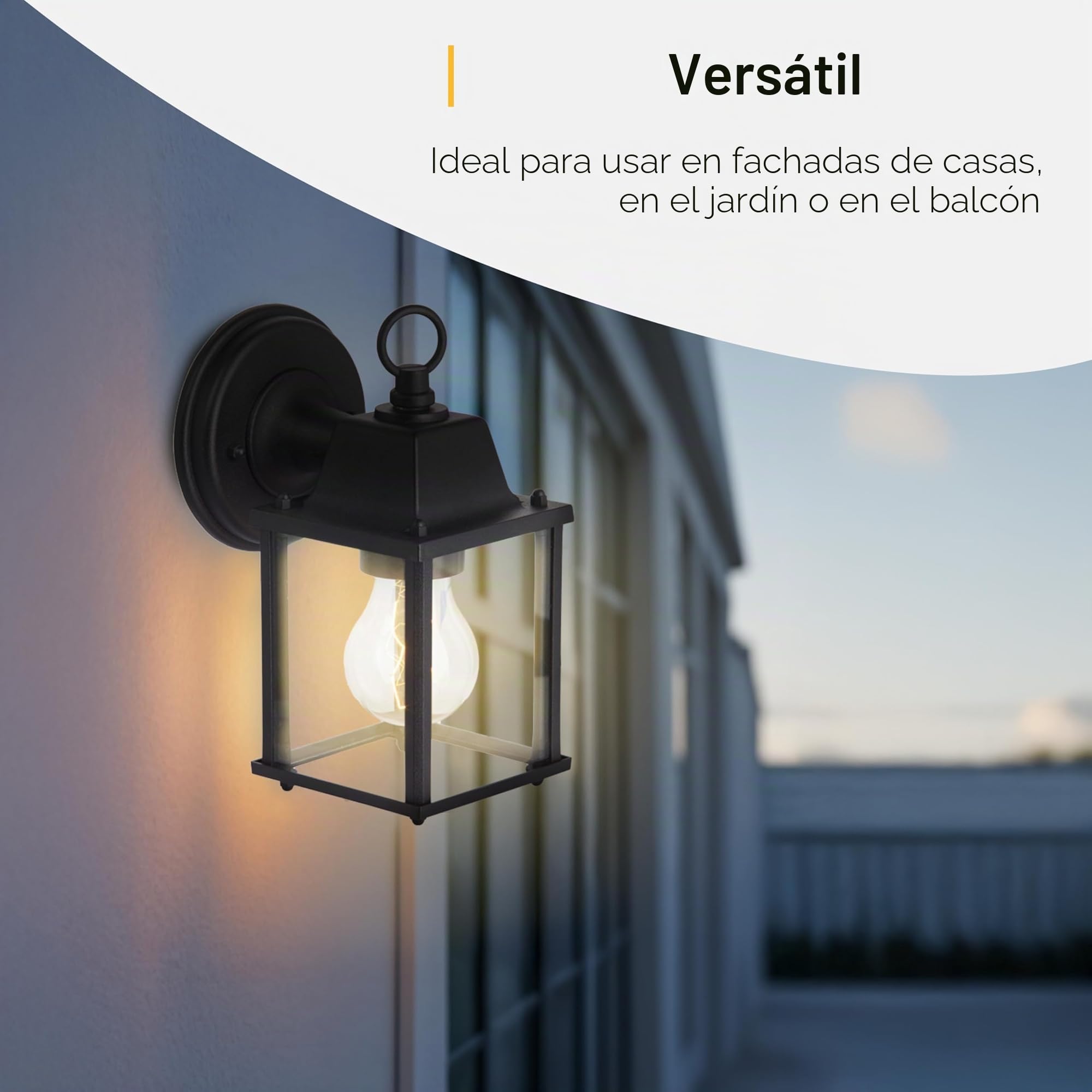 Brilliant 96186/06 Irvin - Lámpara de pared para exteriores (metal y cristal, 1 bombilla E27, 60 W), color negro