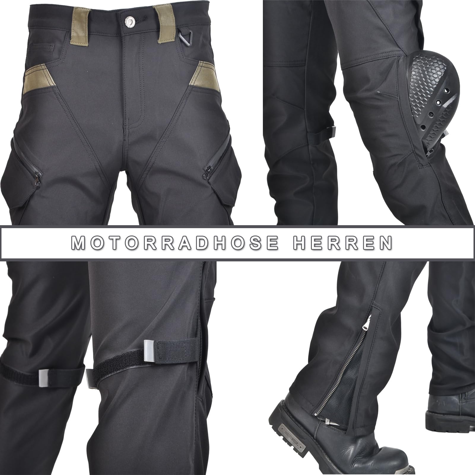 Motorradhose Herren mit Protektoren, Motorrad Jeans Herren, Atmungsaktiv Motorrad Biker Hosen, Motorrad Cargohose mit Abnehmbaren Schutz für alle Jahreszeiten