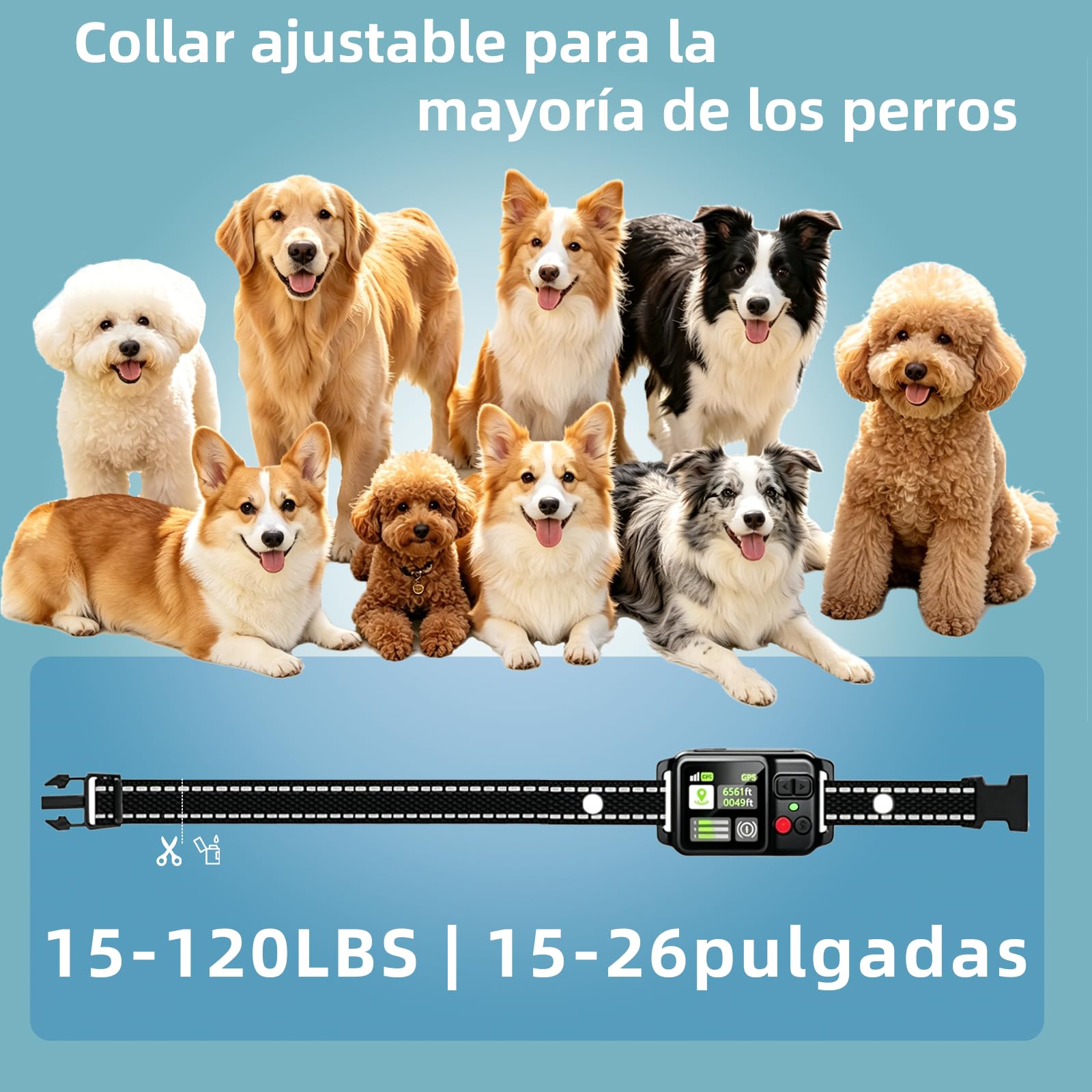Sistema de Valla Inalámbrica GPS para Perros, Distancia Ajustable 15-2000m, 3 Modos de Entrenamiento, Carga Magnética, Impermeable, Sin Suscripciones, Ideal para Perros Grandes, Medianos y Pequ