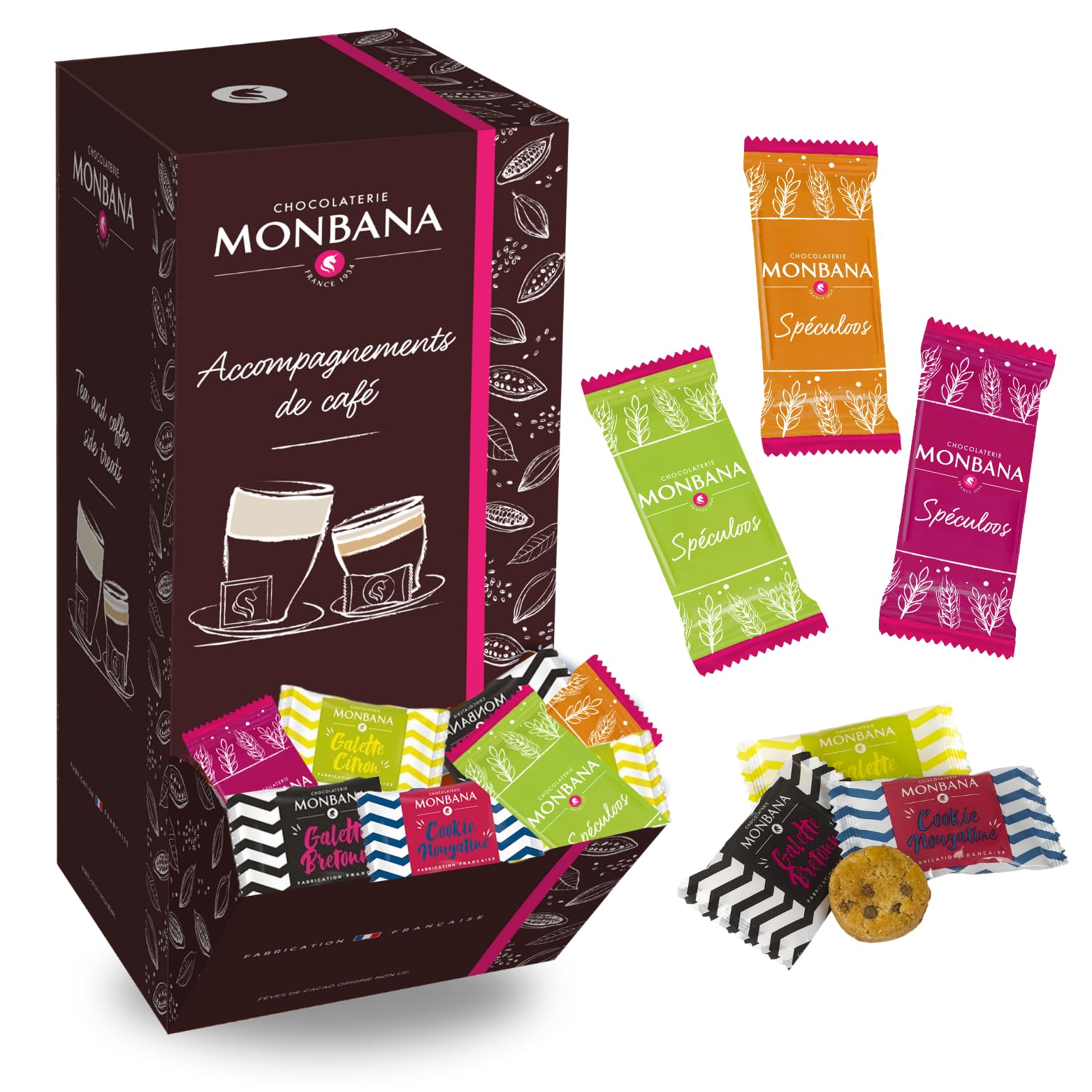 MONBANA | Assortiment de 150 Mini-Biscuits : Cookies, Galettes et Spéculoos | Biscuits à offrir à vos invités ou à déguster en toute intimité