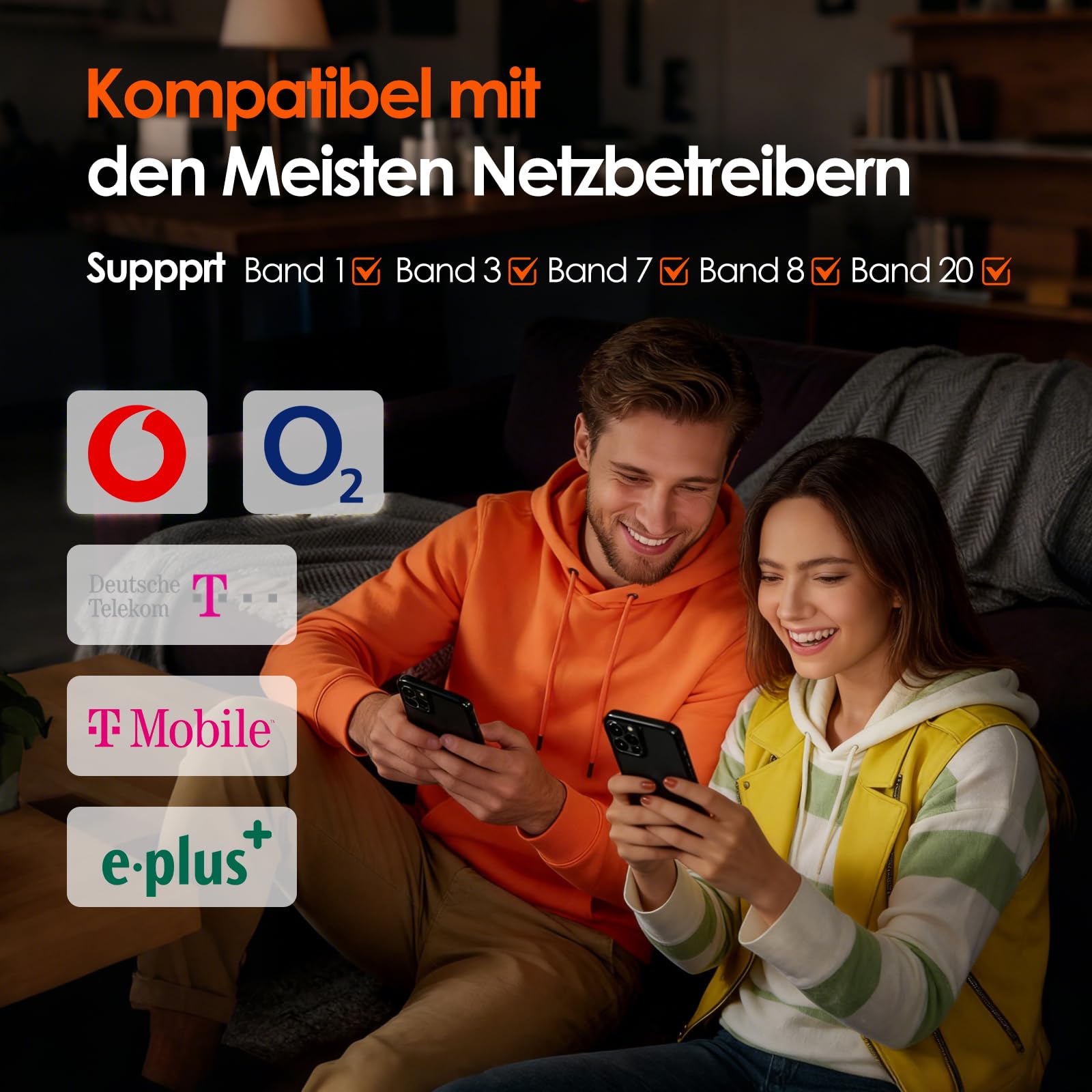 Mobilfunk Verstärker für Handy, 5G 4G LTE 3G Handy Signalverstärker Band 1/3/7/8/20 Repeater Mobilfunk für Alle Deutschen Netzbetreiber Vodafone O2 Telekom