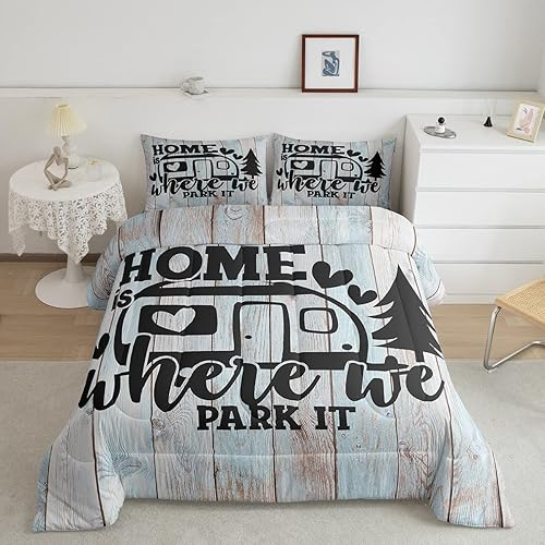 Juego de edredón rústico de granja, tamaño Queen, divertido juego de ropa de cama con 2 fundas de almohada, regalo de caravana, transpirable,