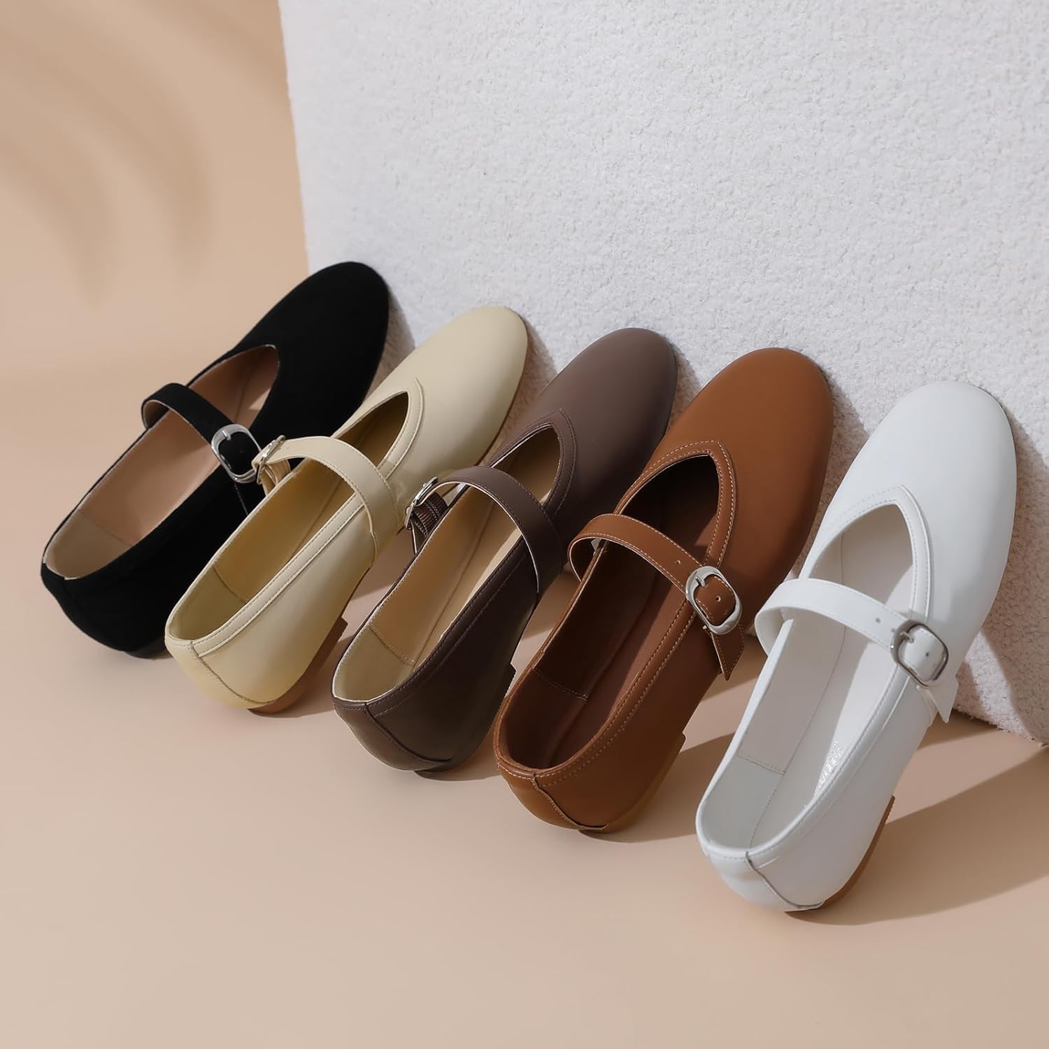 RIBONGZ Women's Flats Foldable Ballet Mary Jane Round Toe Dress Shoes with Ankle Strap Buckle Comfortable Slip On Leather Flat Girls Ballerina Shoes for Office Work Party Walking Casual - Image 6