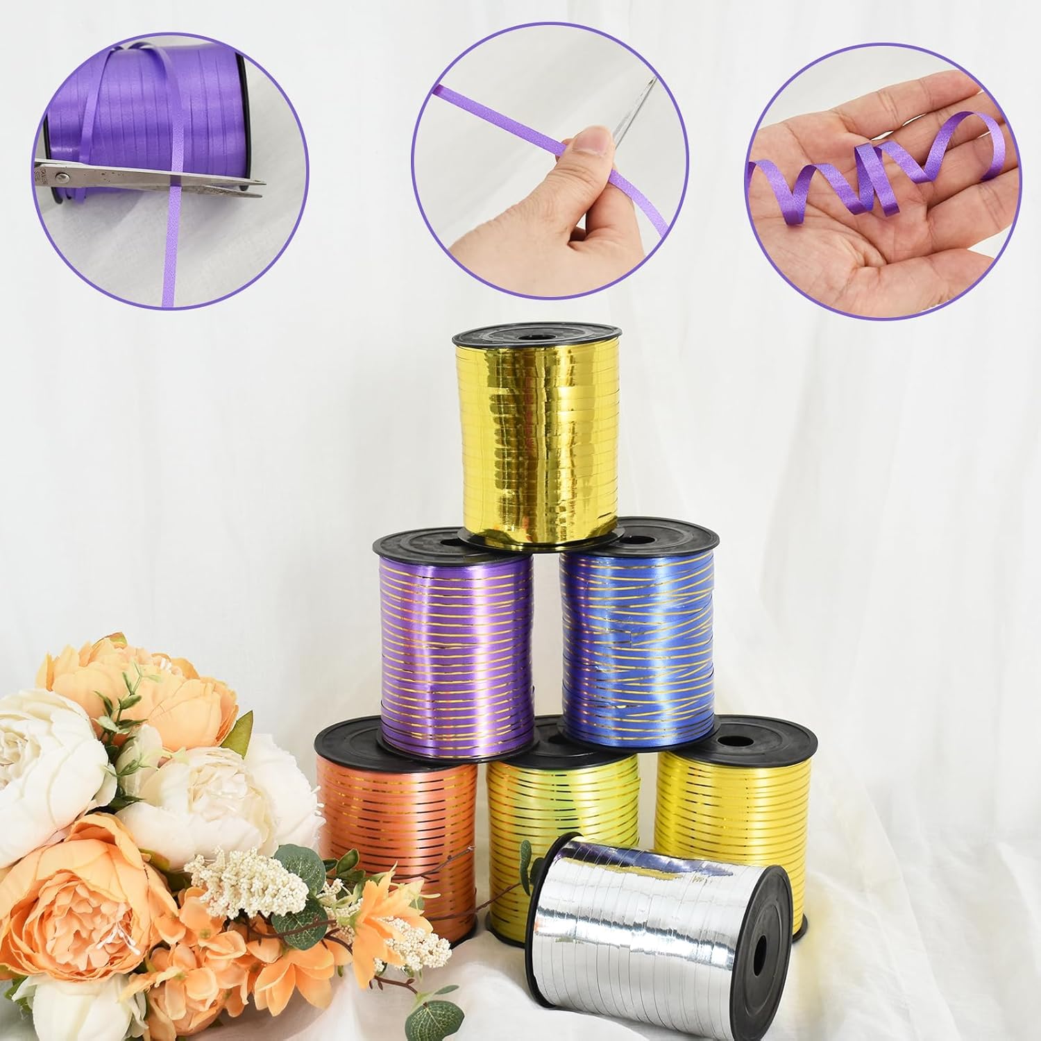 TONIFUL 500 Yards Curling Ribbon-Balloon Ribbon-Shiny Silver Metallic String for DIY Decor,Gift Wrapping,Ribbons and Bows for Christmas New Year Birthday Gifts Graduation Supplies - Image 3